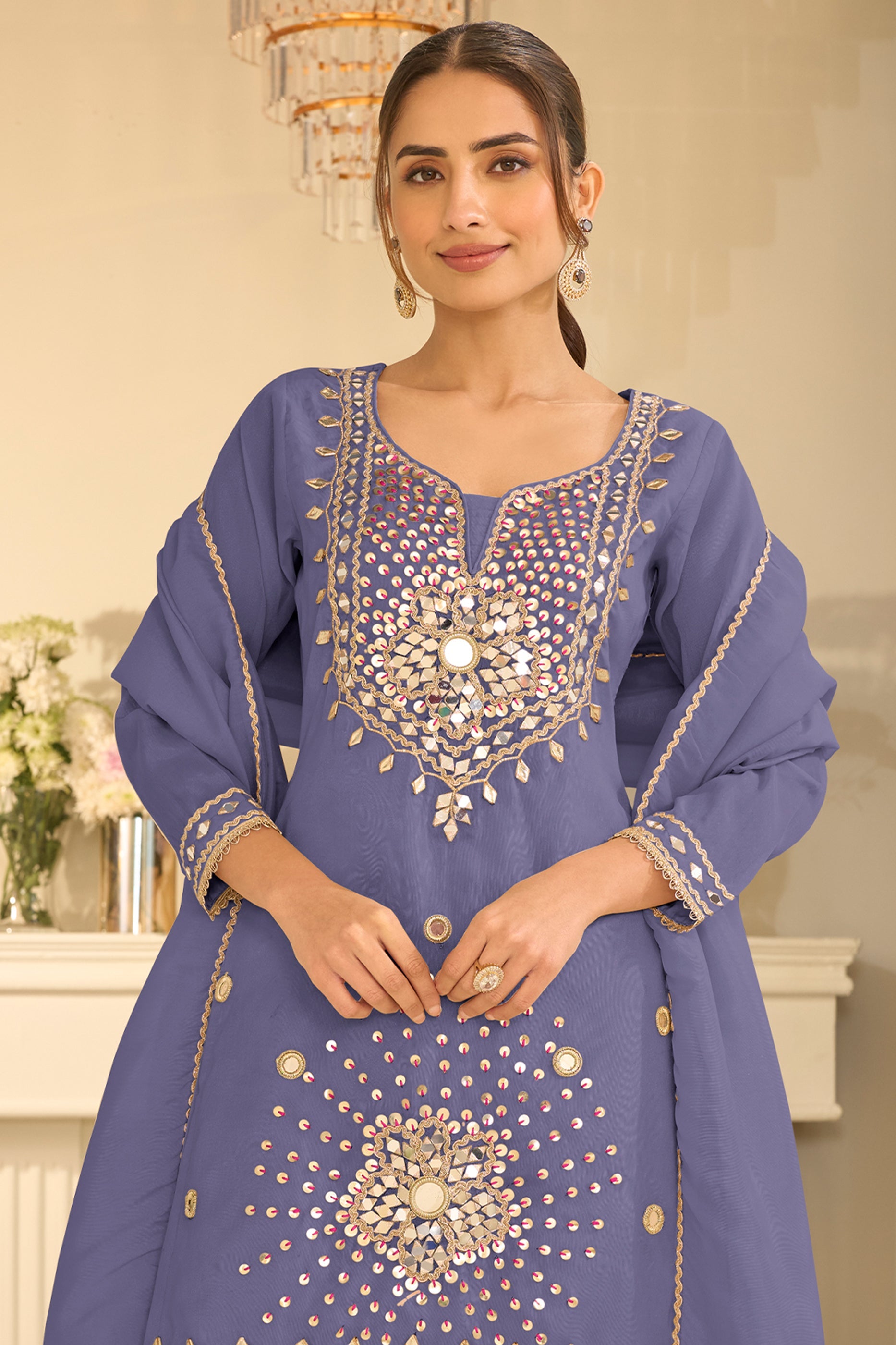 Grey Readymade Mirror Work Silk Sharara Suit-SAR12162_3_SareeButa.com