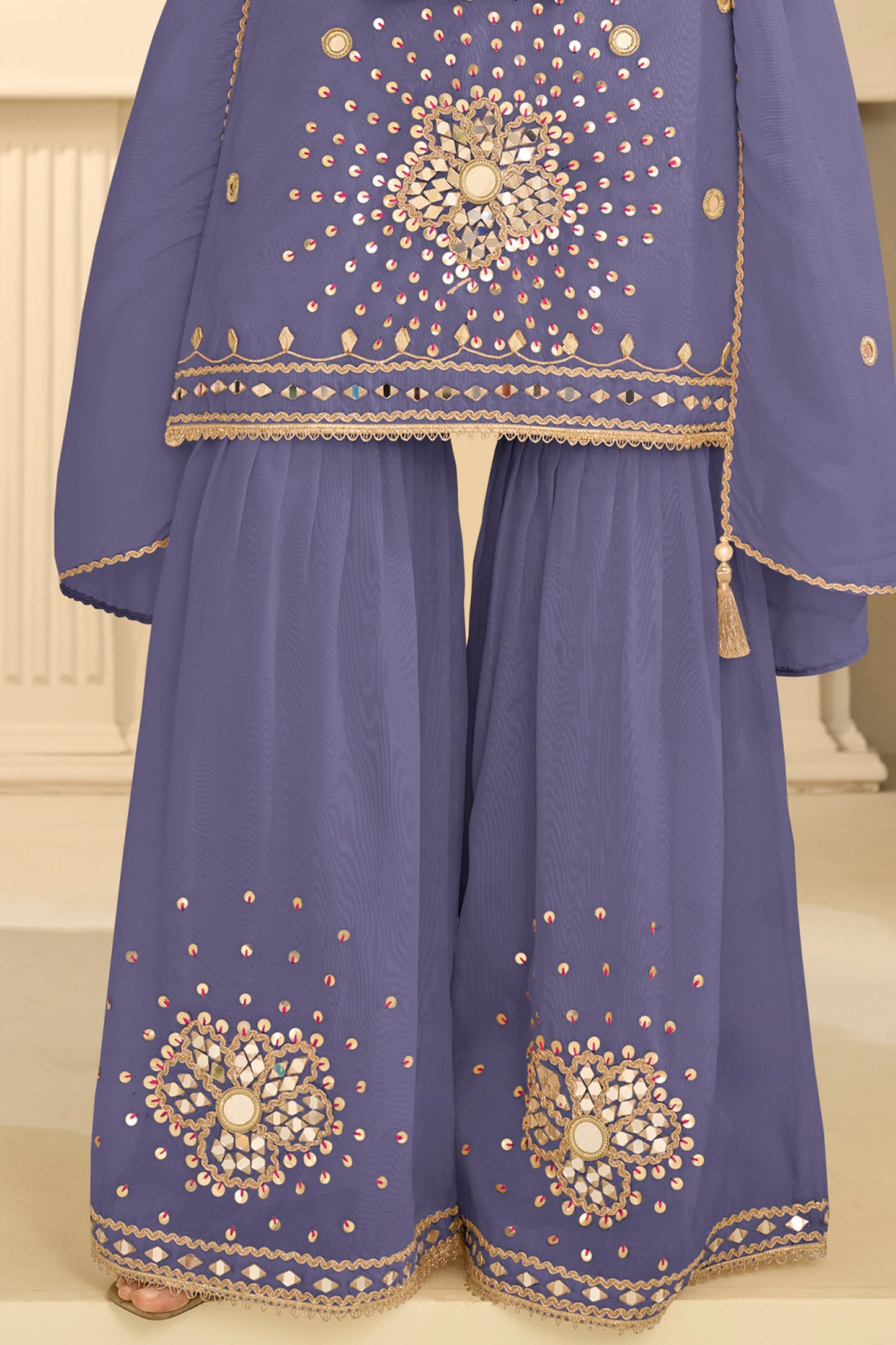Grey Readymade Mirror Work Silk Sharara Suit-SAR12162_4_SareeButa.com
