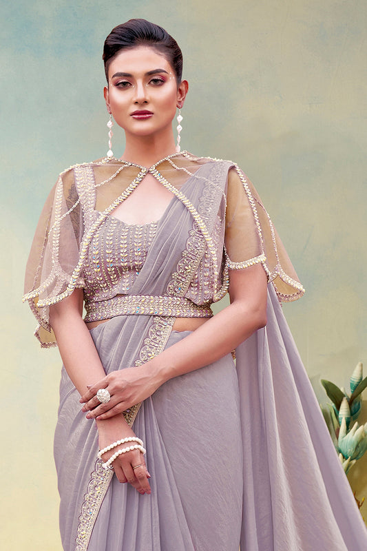 Grey Satin Silk Readymade Saree-SAR11155_2_SareeButa.com