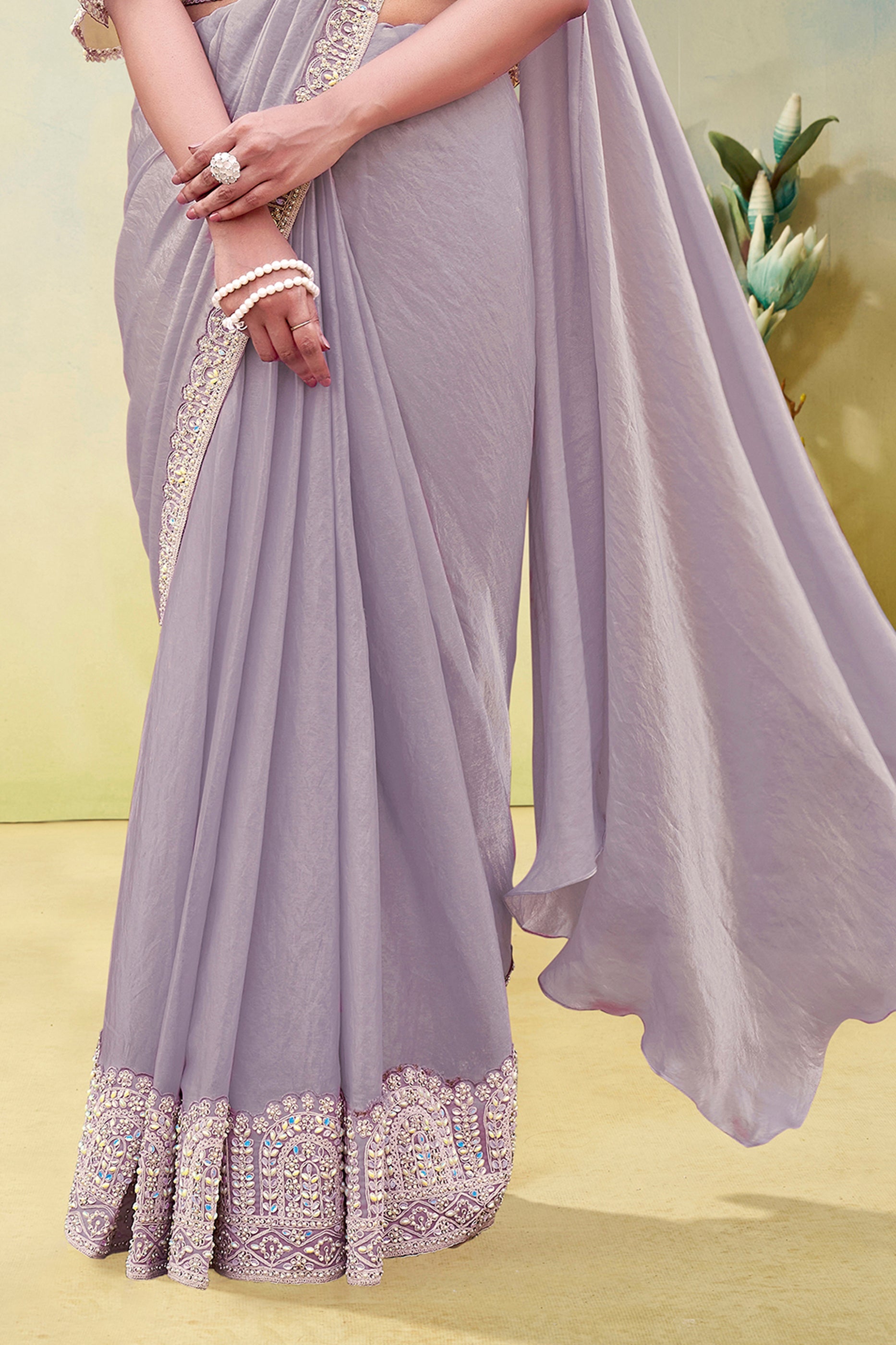 Grey Satin Silk Readymade Saree-SAR11155_3_SareeButa.com