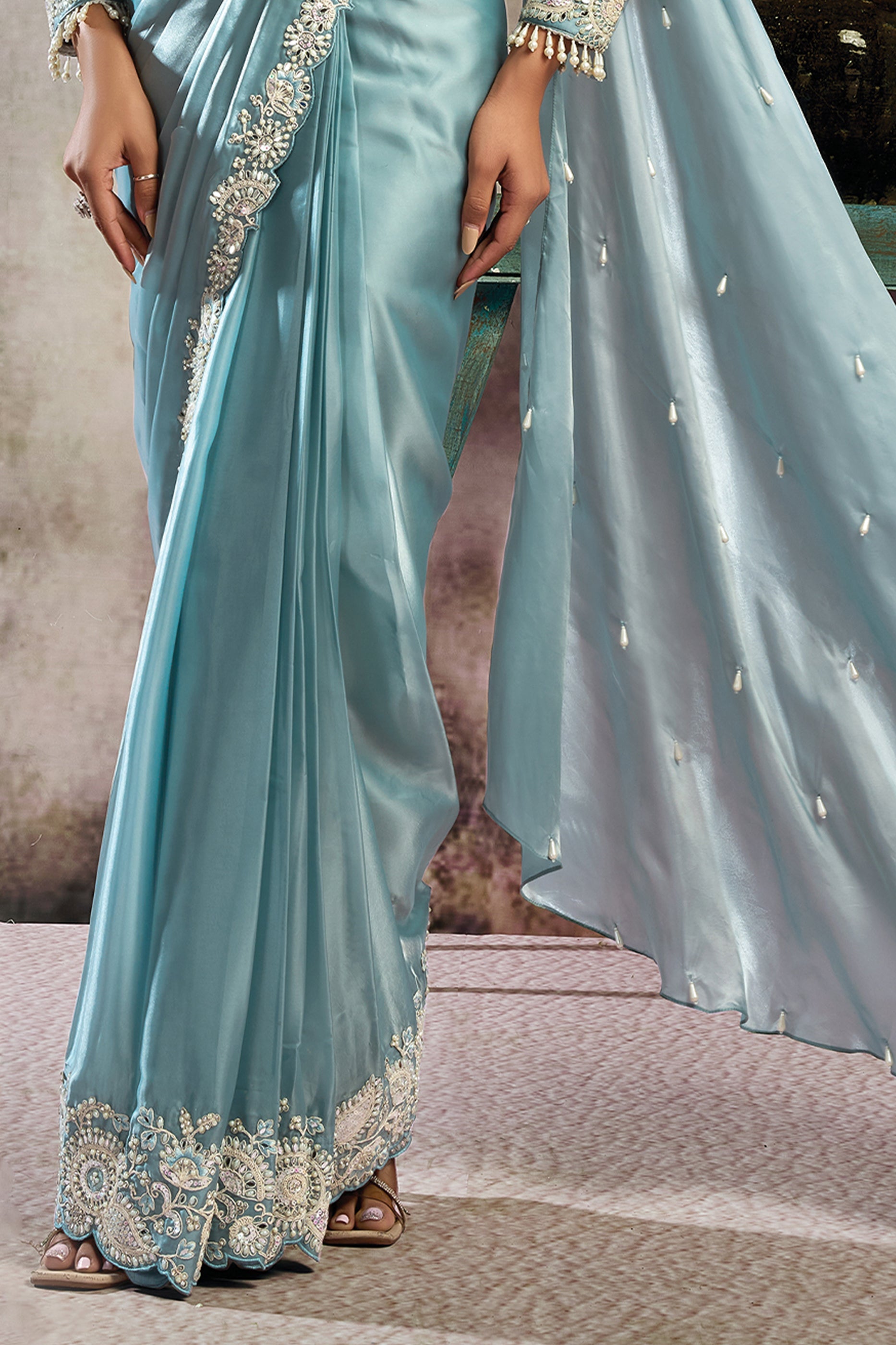 Grey Satin Silk Readymade Saree with Stitched Blouse-SAR12098_5_SareeButa.com