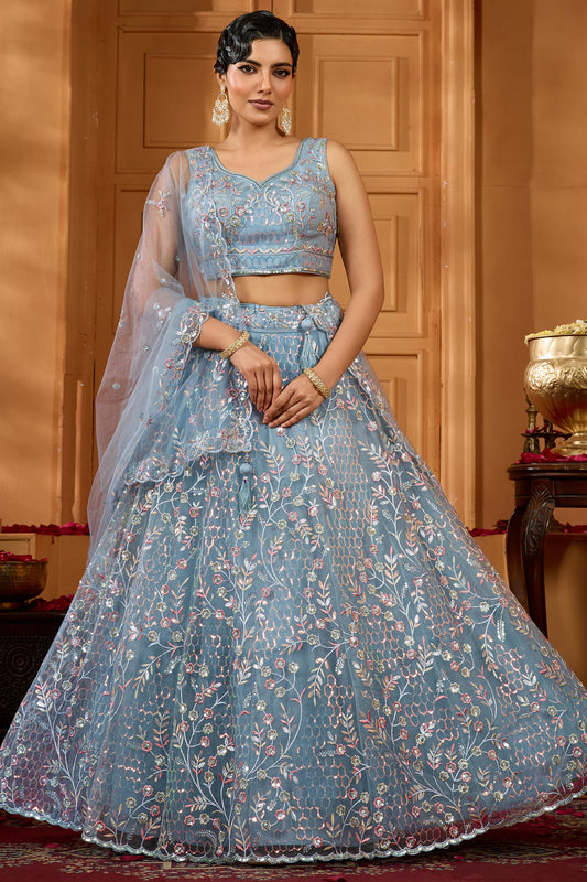 Grey Semi-Stitched Embroidered Net Lehenga-SAR10709_1_SareeButa.com