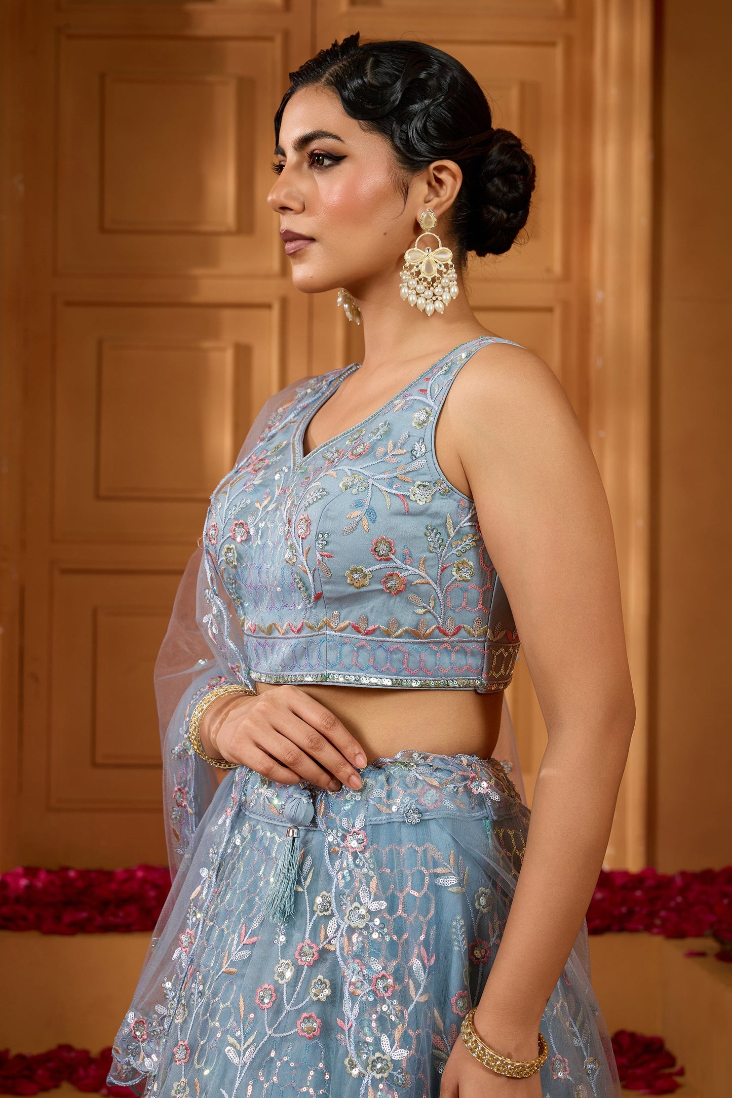 Grey Semi-Stitched Embroidered Net Lehenga-SAR10709_2_SareeButa.com