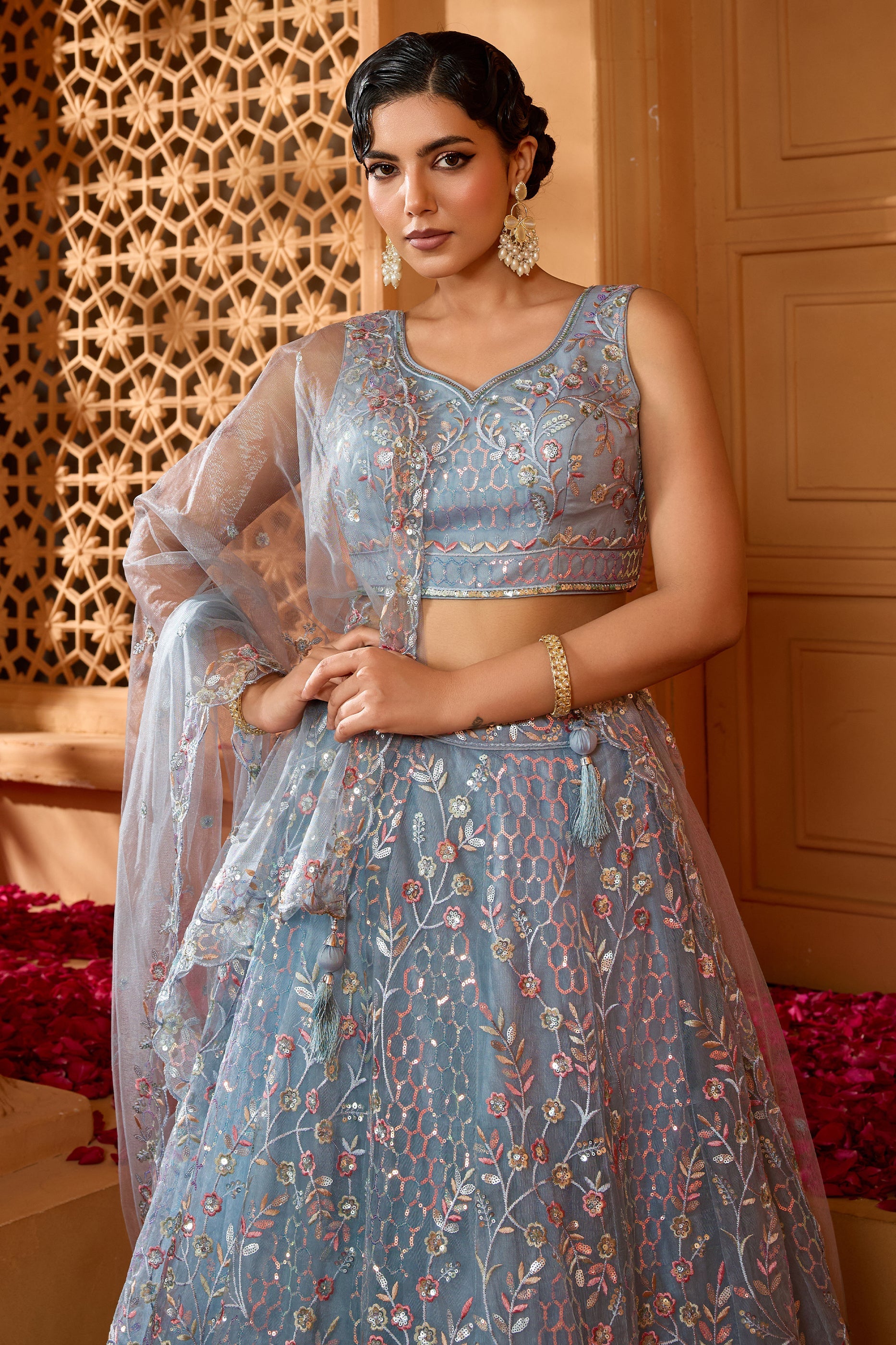 Grey Semi-Stitched Embroidered Net Lehenga-SAR10709_4_SareeButa.com