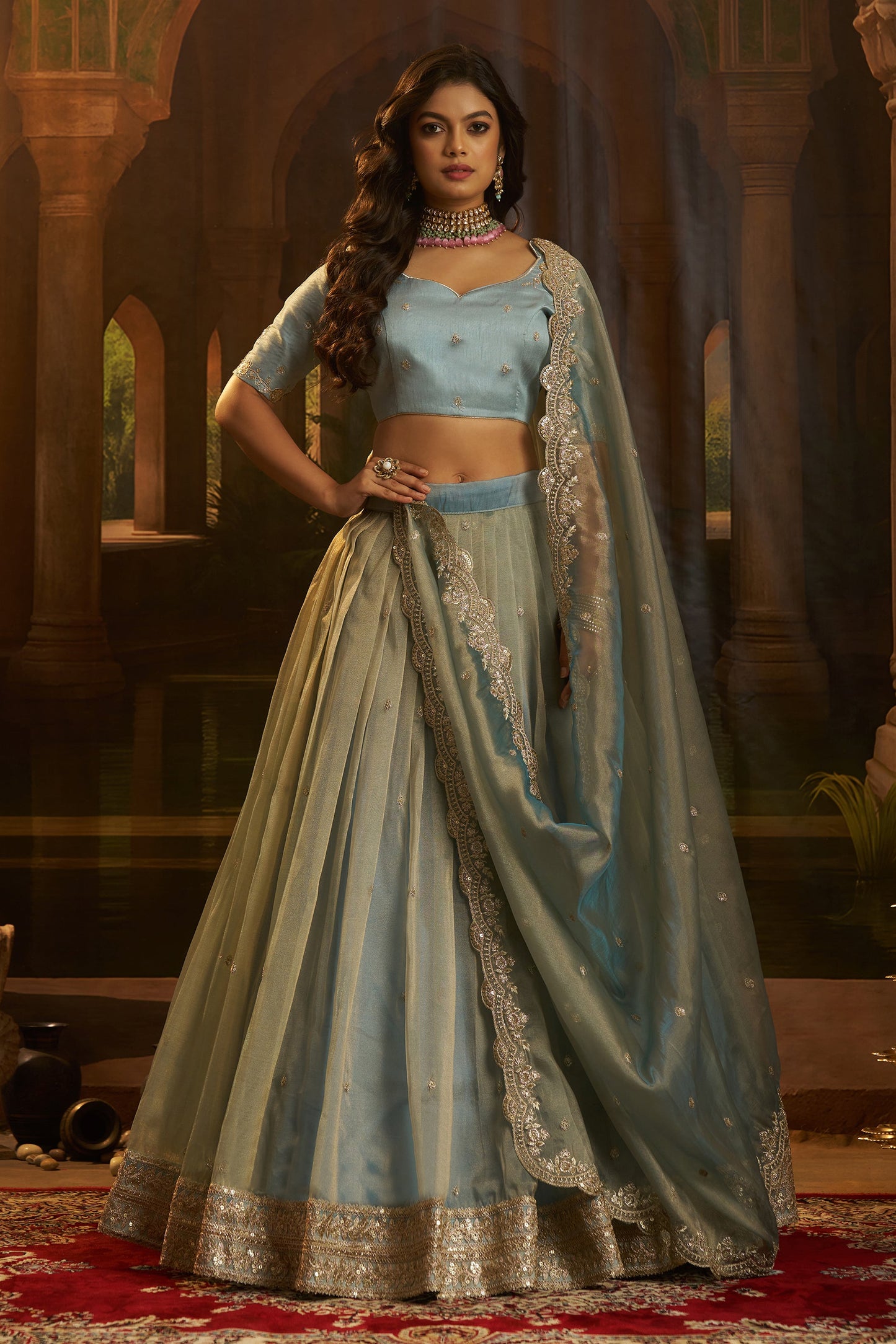 Grey Semi-Stitched Embroidered Organza Lehenga-SAR11498_1_SareeButa.com