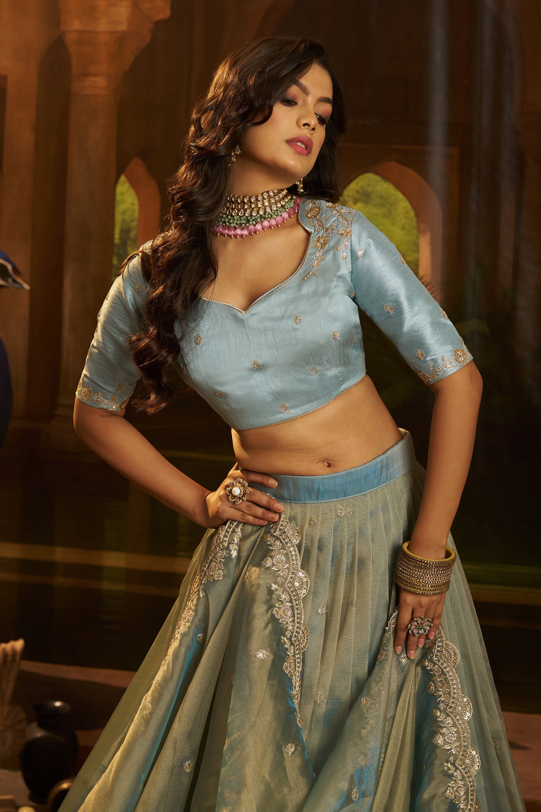 Grey Semi-Stitched Embroidered Organza Lehenga-SAR11498_2_SareeButa.com