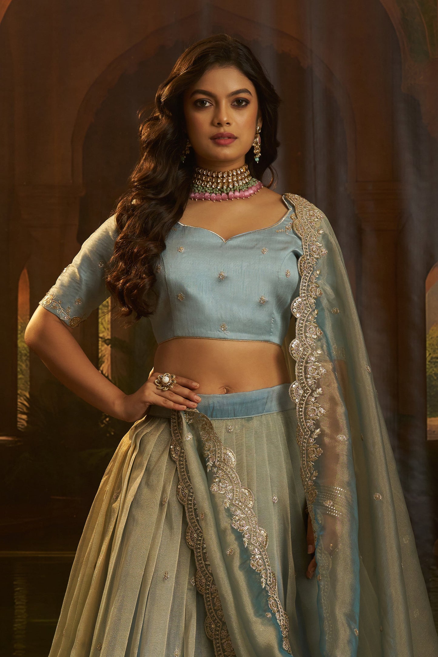 Grey Semi-Stitched Embroidered Organza Lehenga-SAR11498_3_SareeButa.com