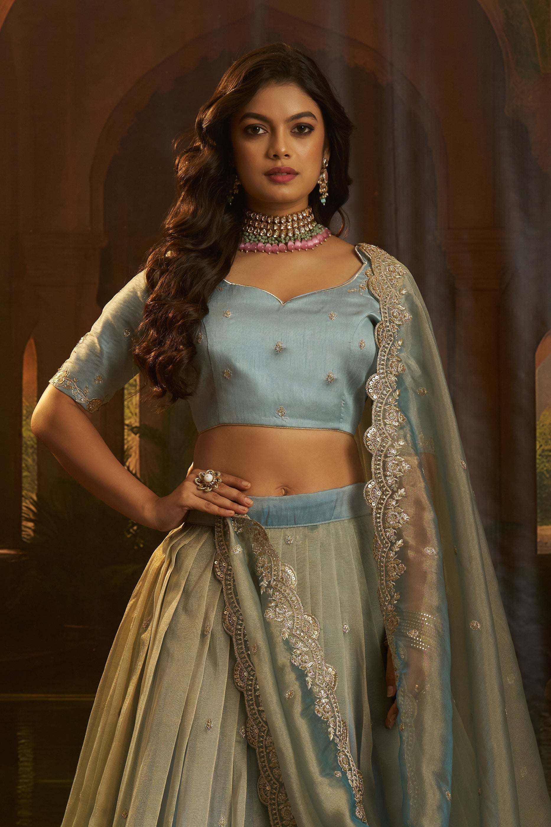 Grey Semi-Stitched Embroidered Organza Lehenga-SAR11498_3_SareeButa.com