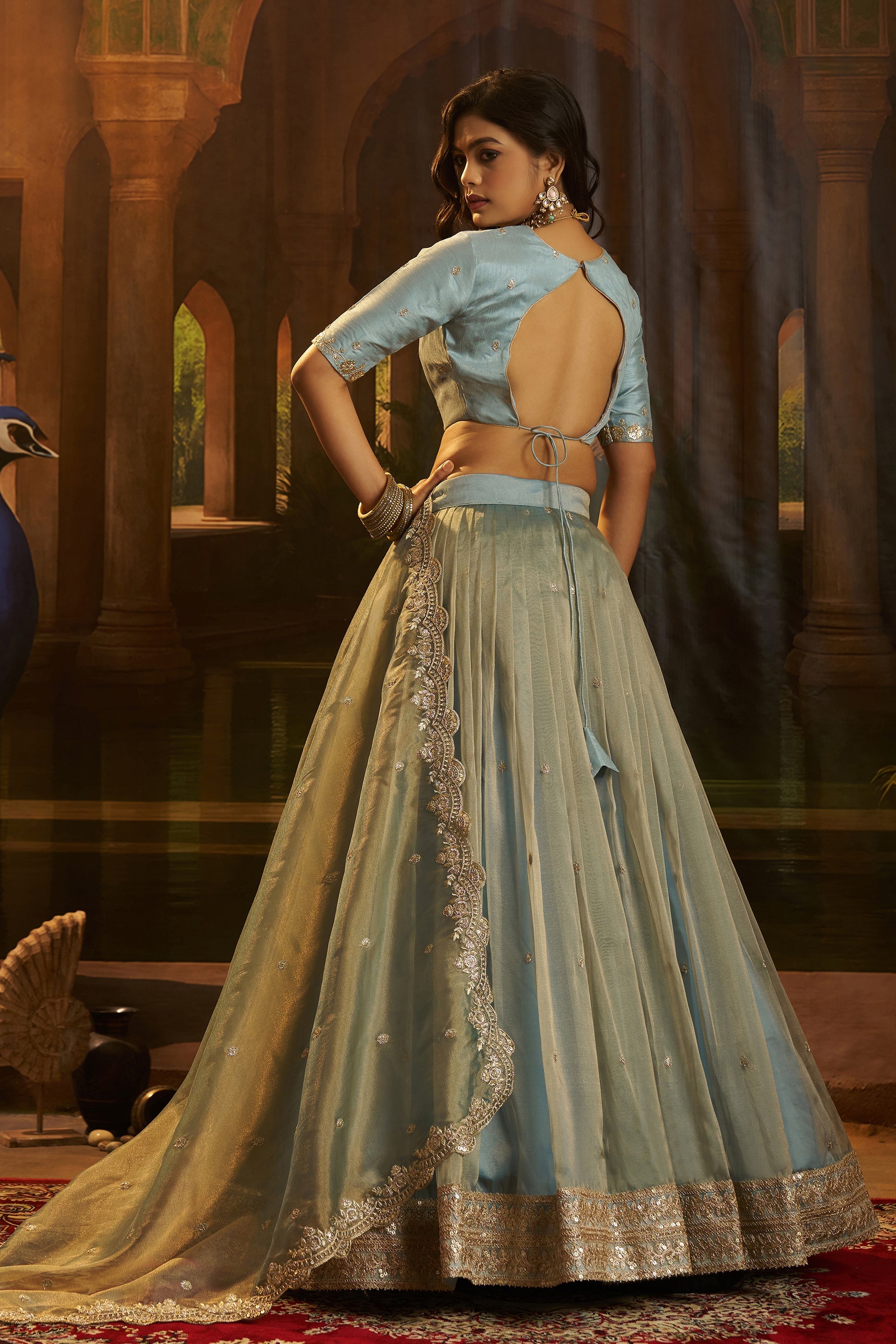 Grey Semi-Stitched Embroidered Organza Lehenga-SAR11498_4_SareeButa.com