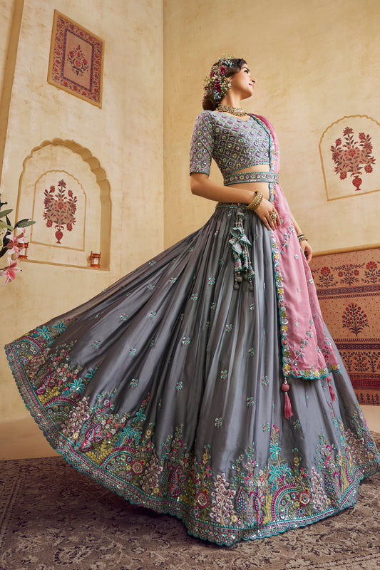 Grey Readymade Embroidered Silk Lehenga-SAR10043_1_SareeButa.com