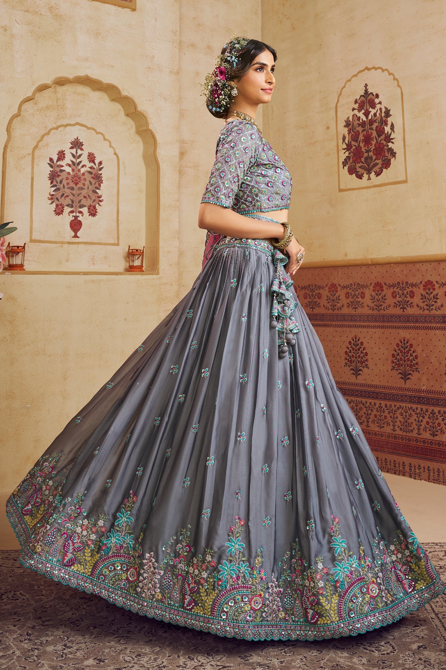 Grey Readymade Embroidered Silk Lehenga-SAR10043_3_SareeButa.com
