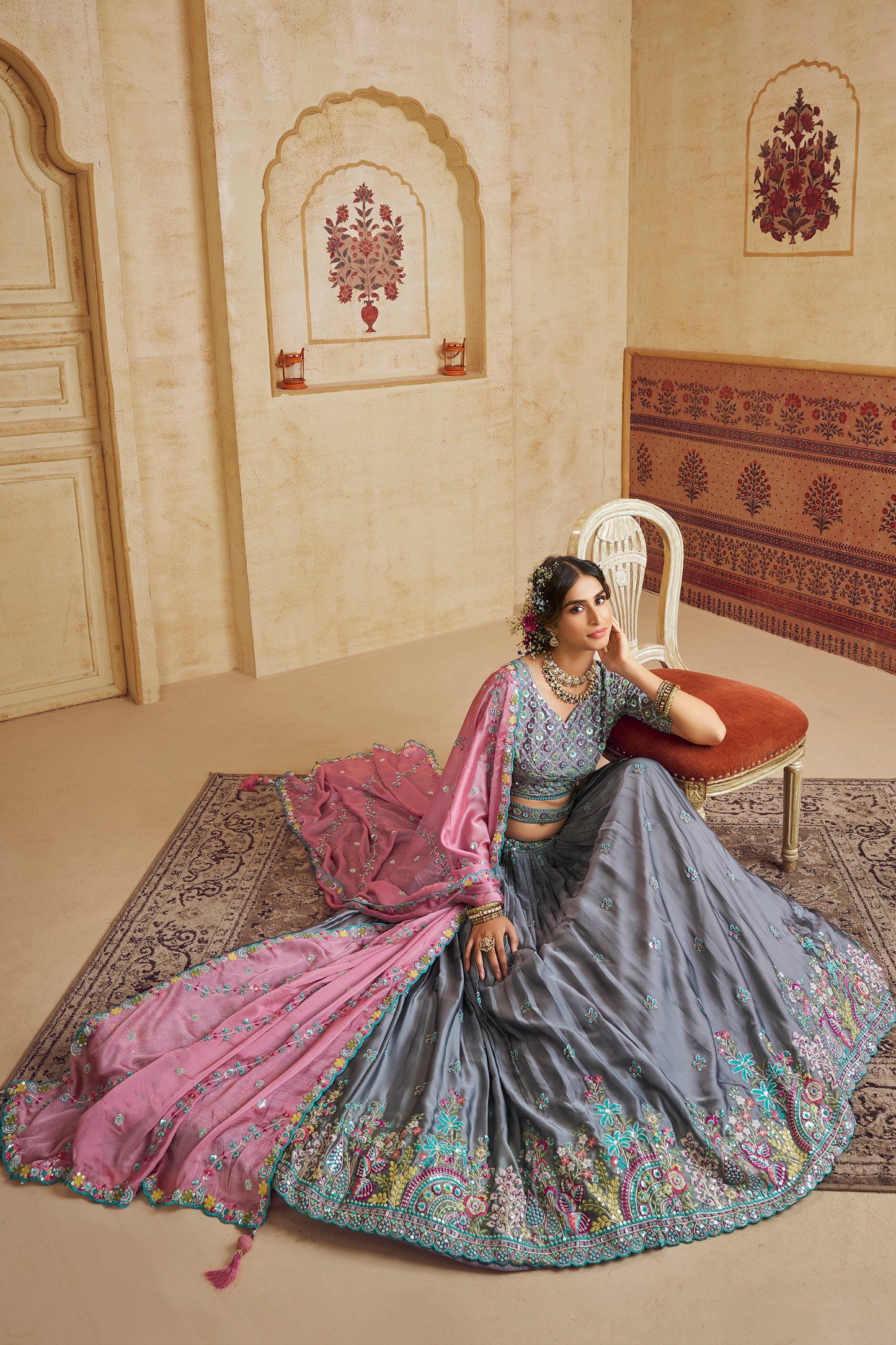 Grey Readymade Embroidered Silk Lehenga-SAR10043_4_SareeButa.com