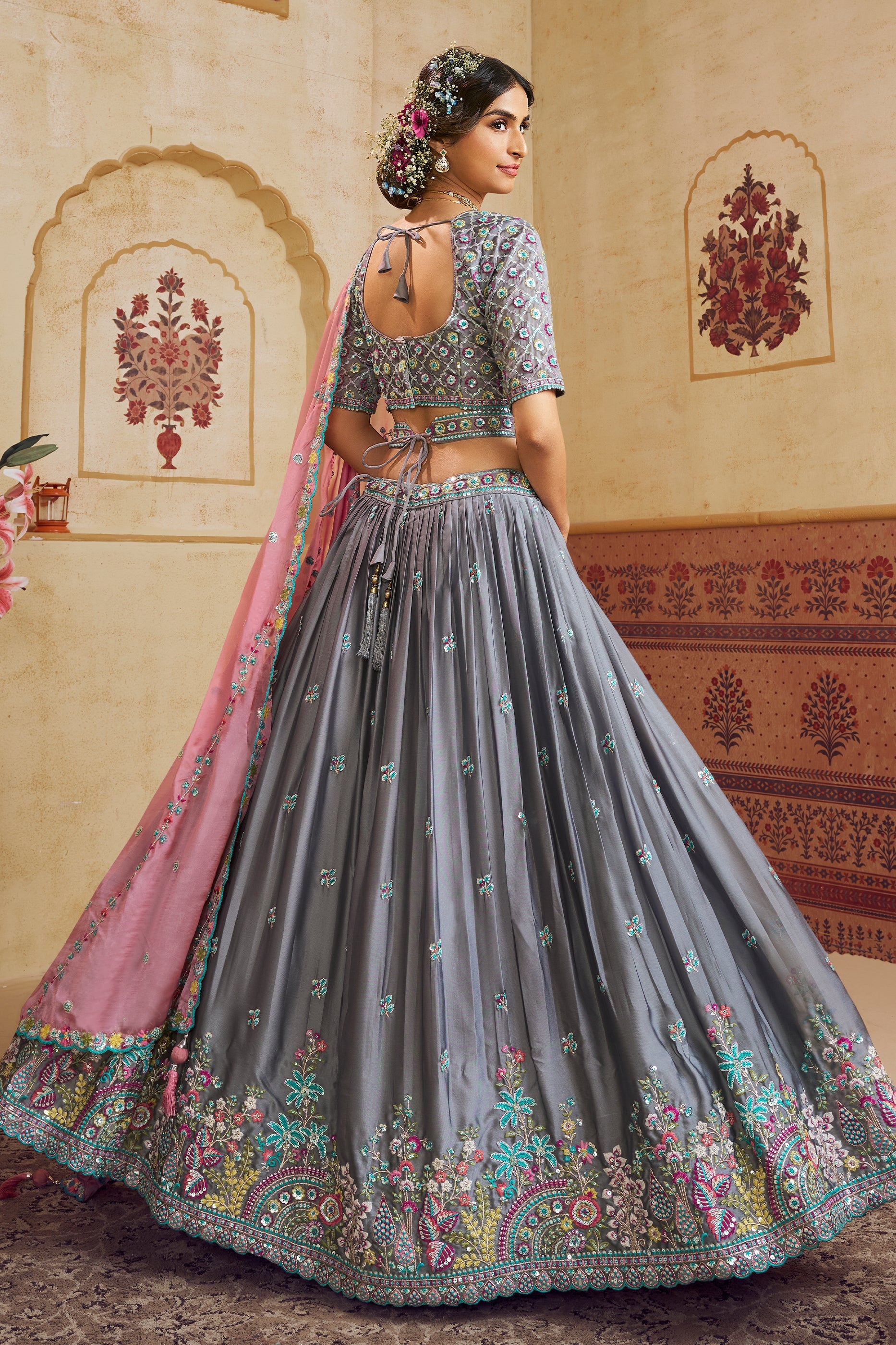Grey Readymade Embroidered Silk Lehenga-SAR10043_5_SareeButa.com