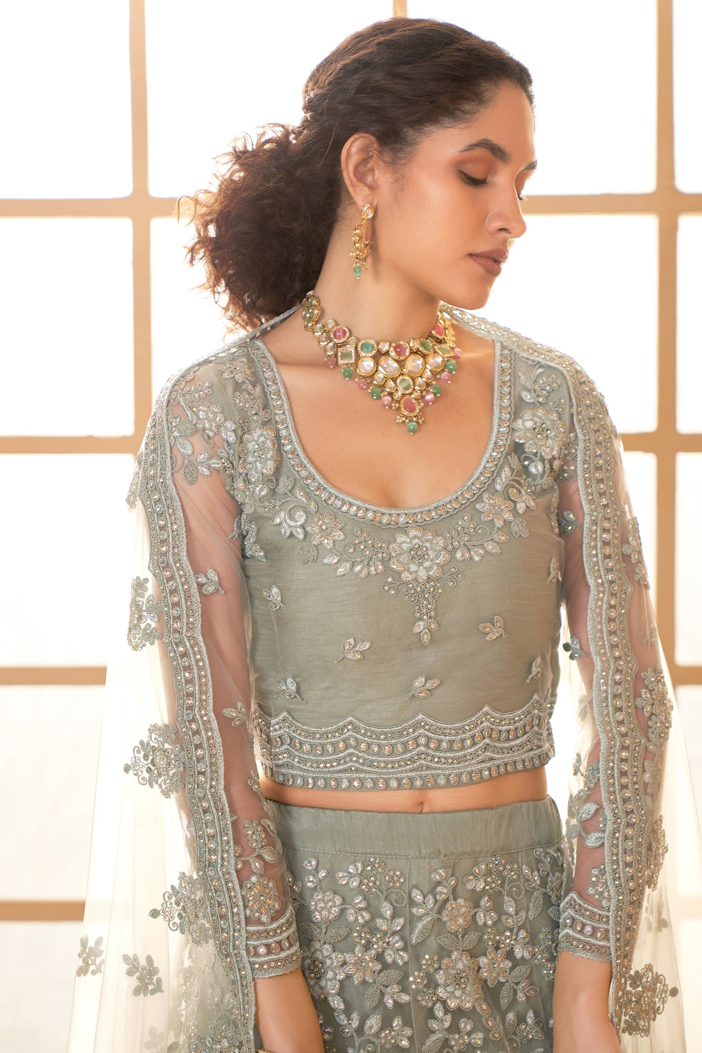 Grey Semi Stitched Embroidered Net Lehenga-LC44_5_SareeButa.com