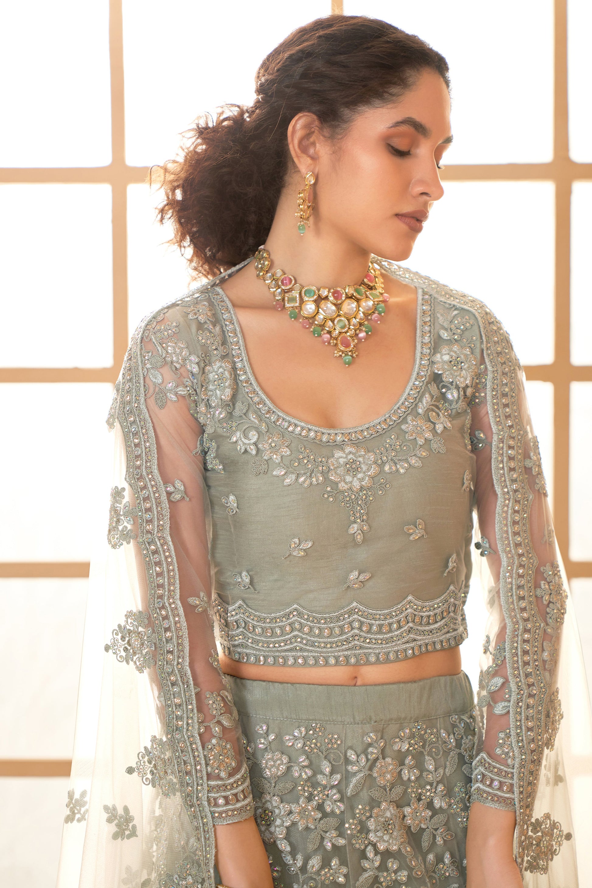 Grey Semi Stitched Embroidered Net Lehenga-LC44_5_SareeButa.com