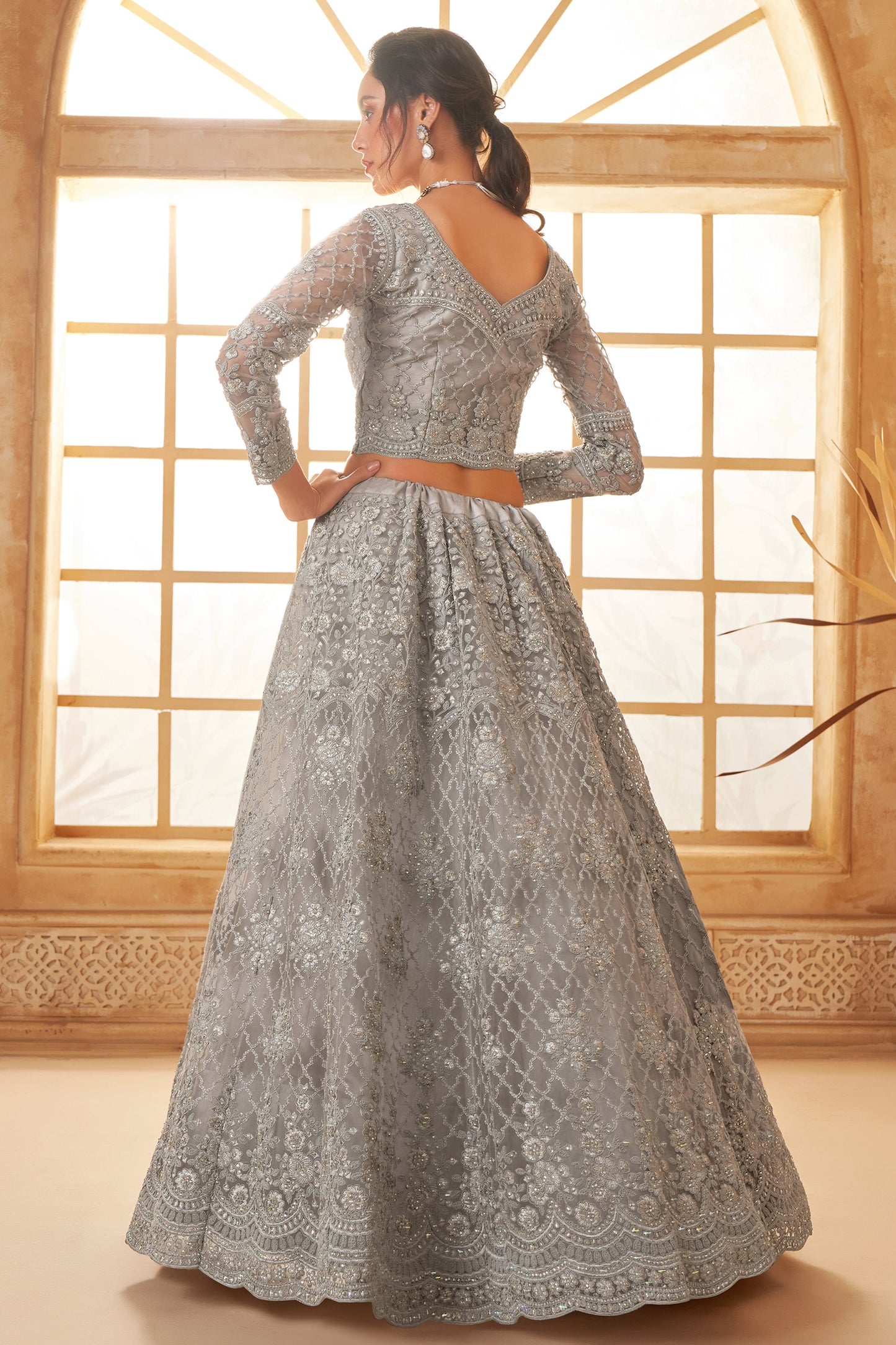 Grey Semi Stitched Embroidered Net Lehenga-LC46_3_SareeButa.com
