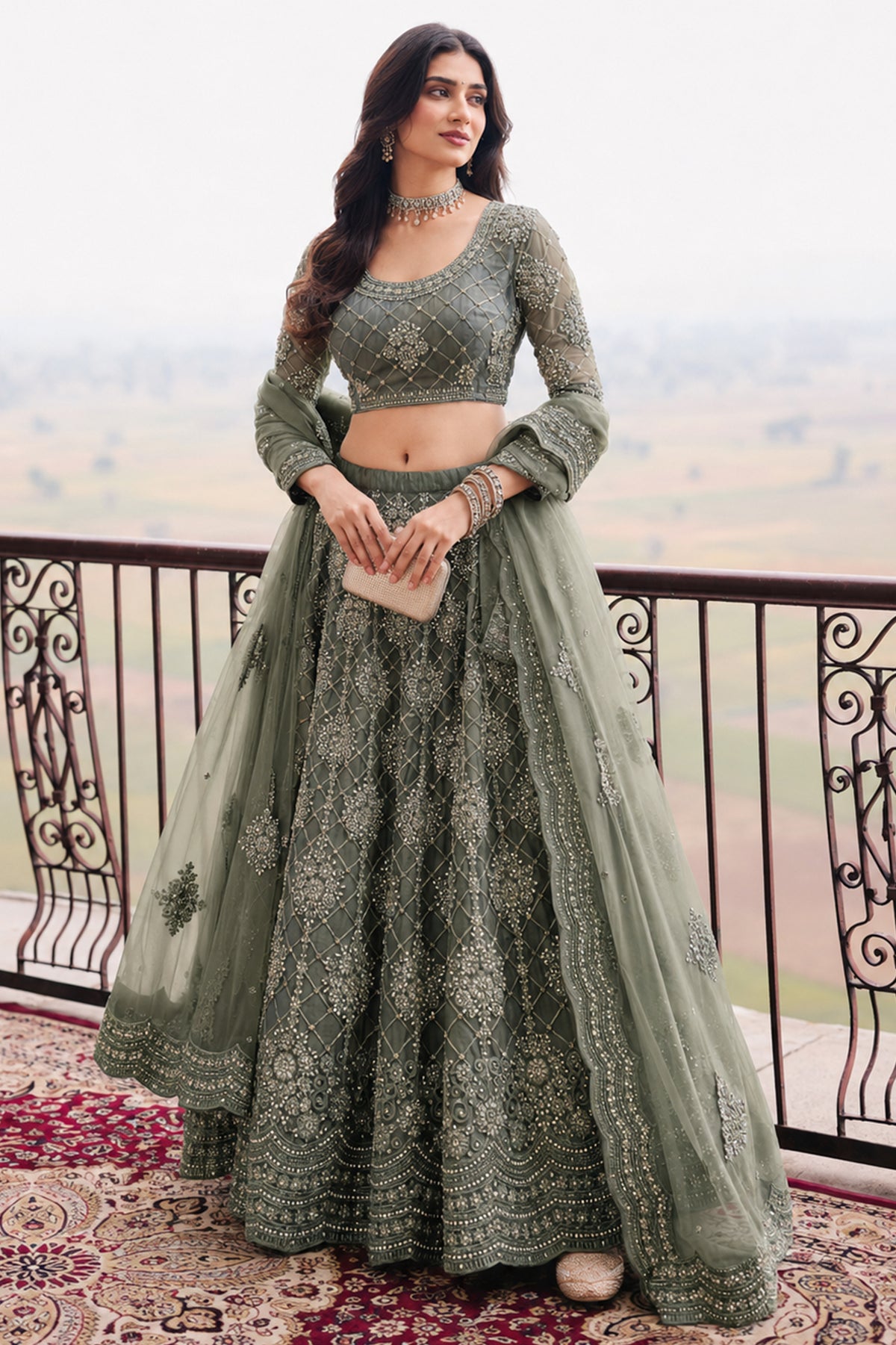 Grey Semi Stitched Embroidered Net Lehenga-SAR13214_1_SareeButa.com