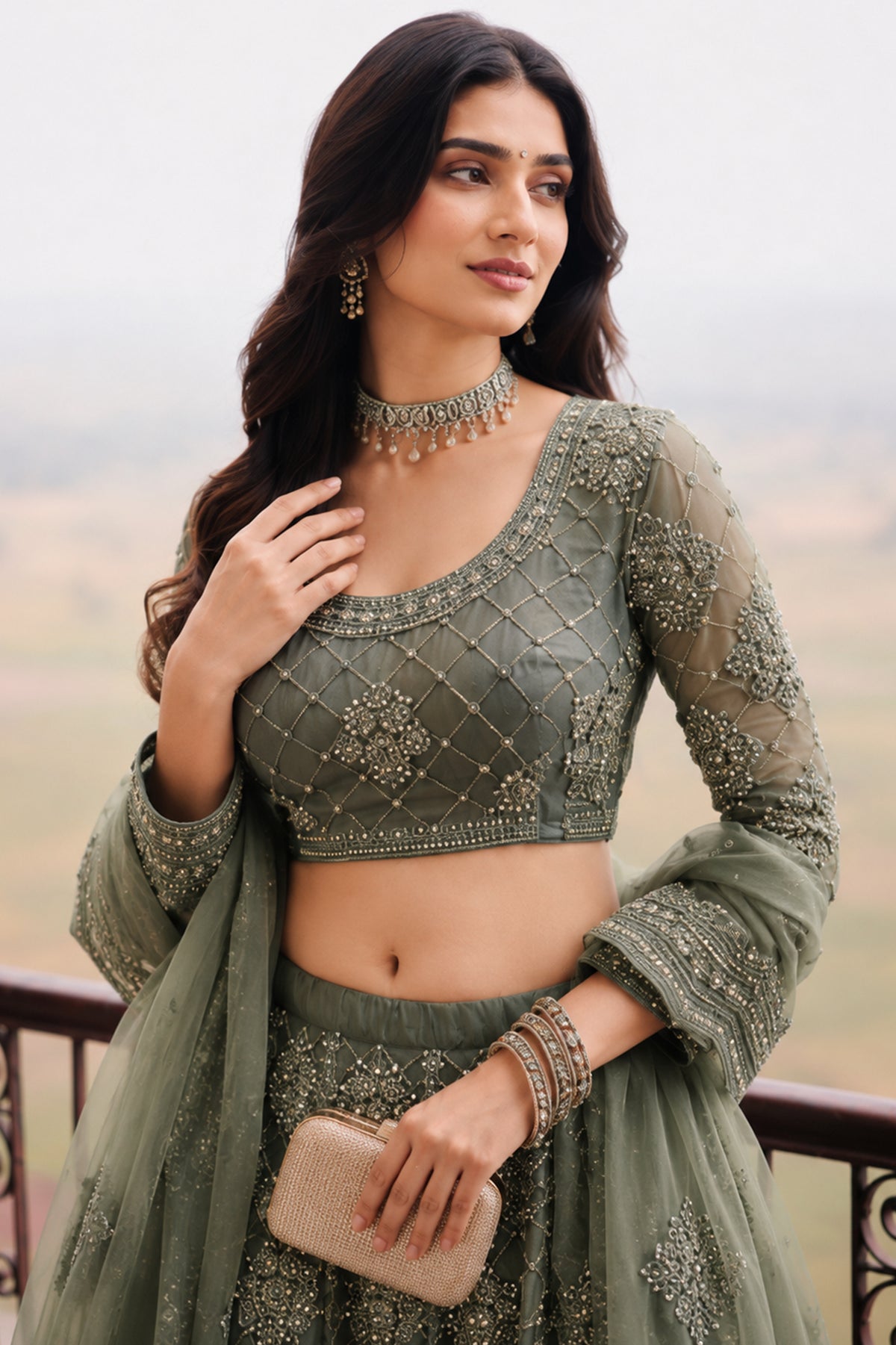 Grey Semi Stitched Embroidered Net Lehenga-SAR13214_2_SareeButa.com