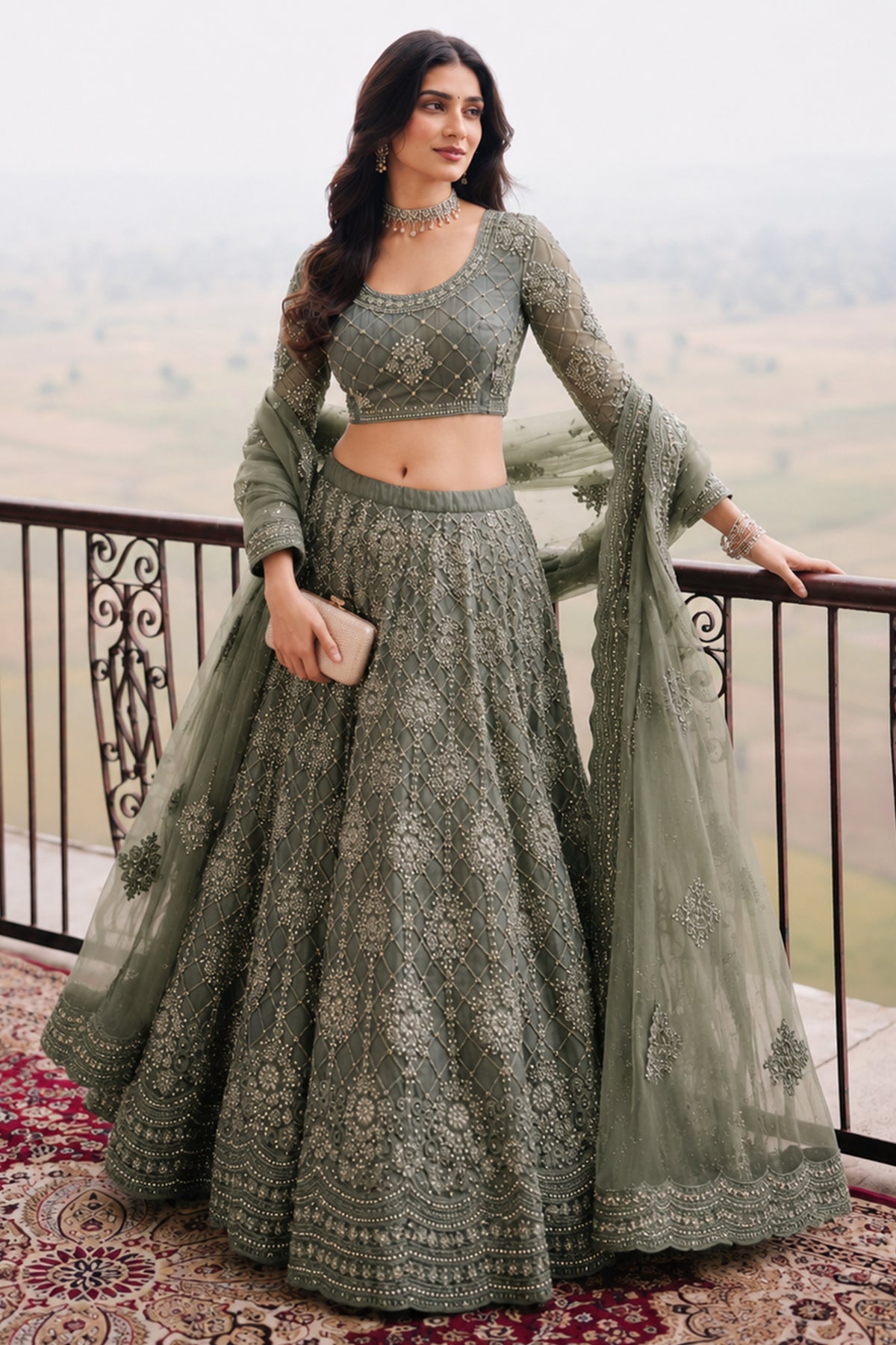 Grey Semi Stitched Embroidered Net Lehenga-SAR13214_3_SareeButa.com