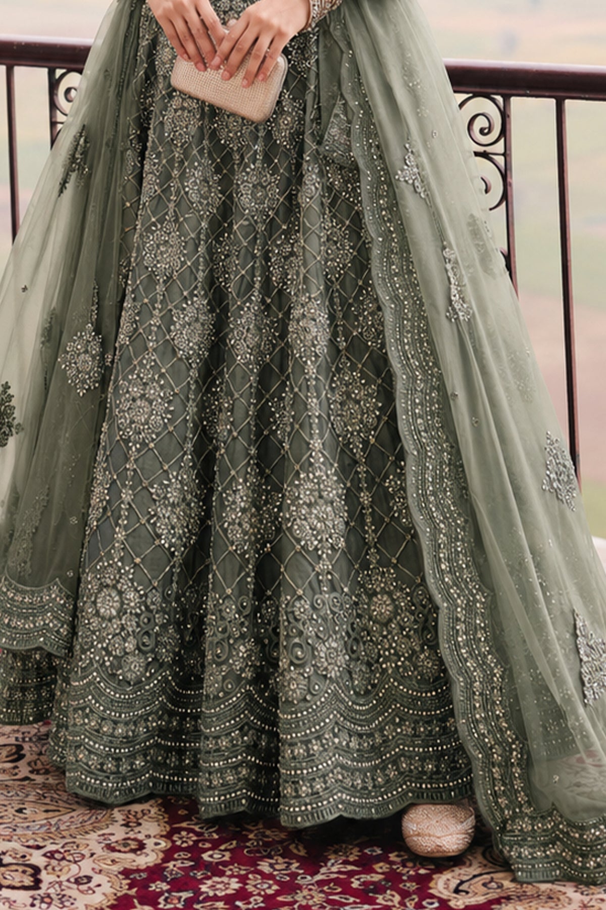 Grey Semi Stitched Embroidered Net Lehenga-SAR13214_5_SareeButa.com