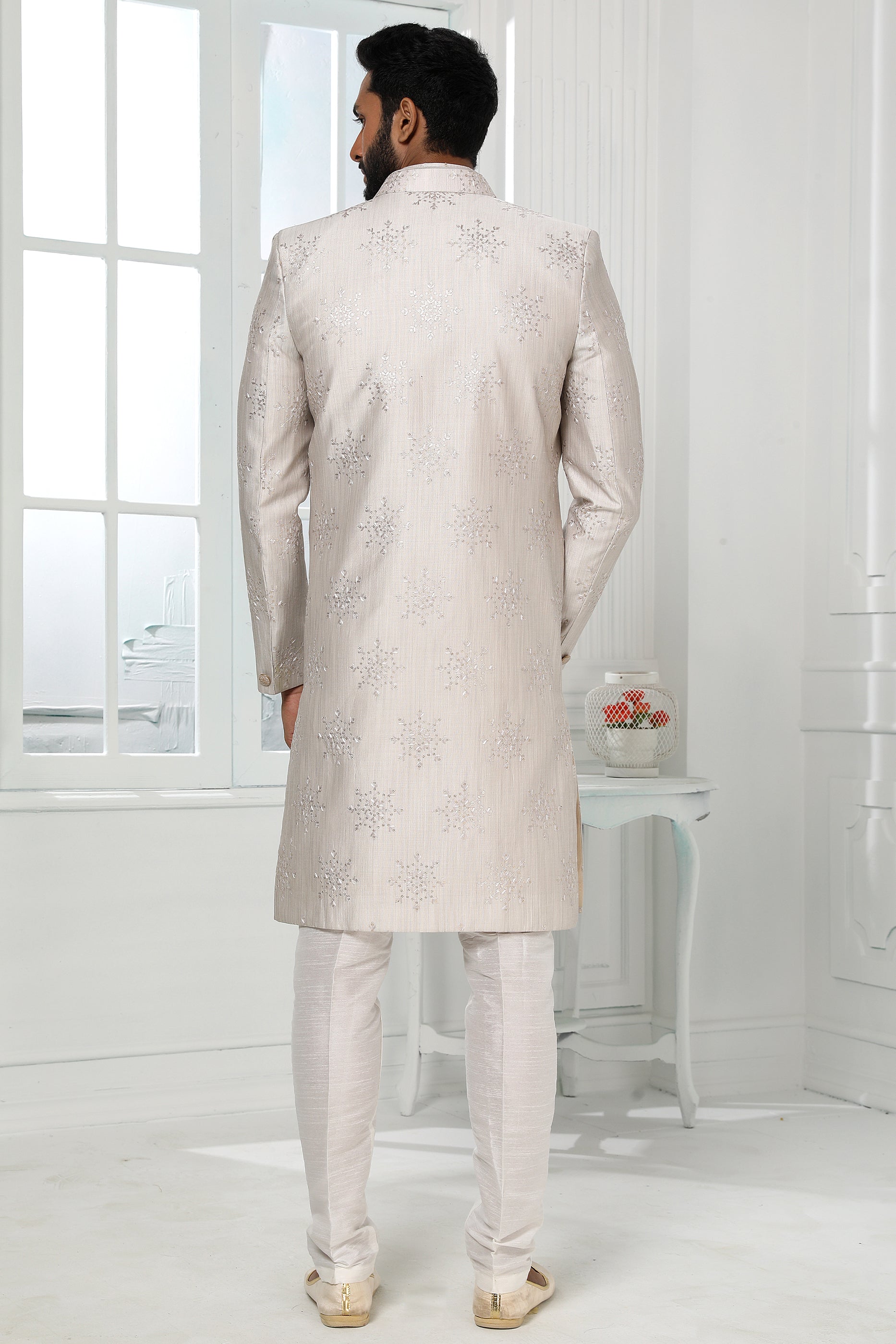 Grey Silk Kurta Pajama With Jacket-SAR11440_2_SareeButa.com