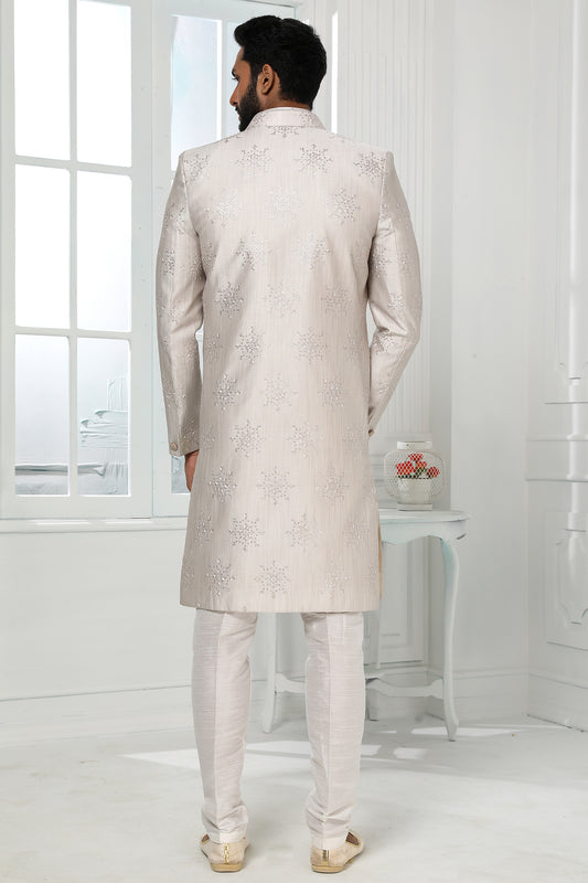 Grey Silk Kurta Pajama With Jacket-SAR11440_2_SareeButa.com