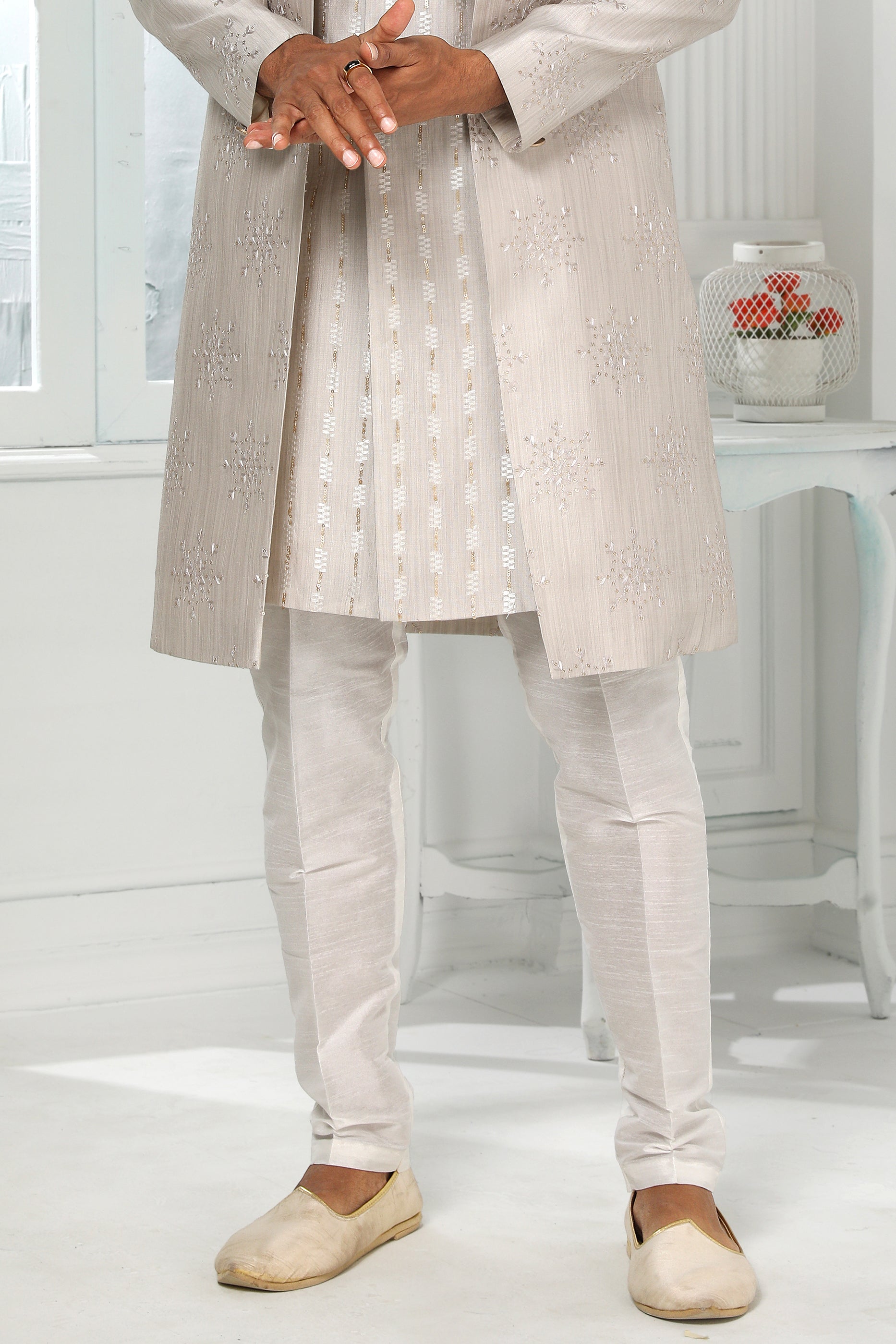 Grey Silk Kurta Pajama With Jacket-SAR11440_5_SareeButa.com