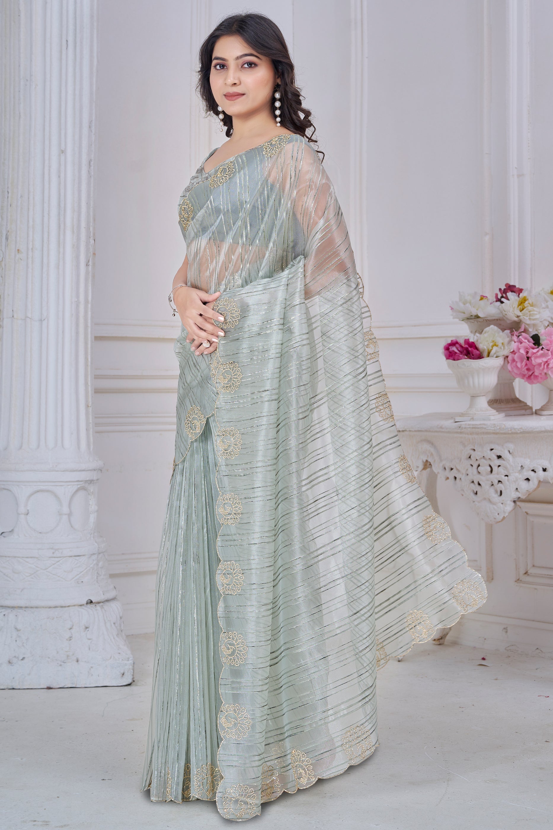 Grey Stone Work Jacquard Saree-SAR10740_4_SareeButa.com