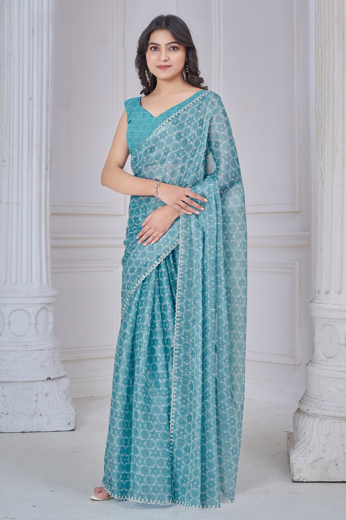 Grey Stone Work Organza Saree-SAR10751_1_SareeButa.com