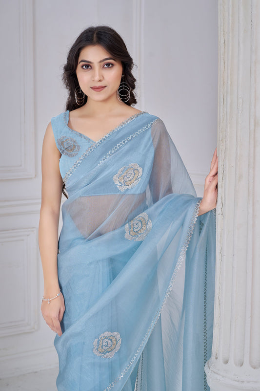Grey Stone Work Organza Saree-SAR10767_2_SareeButa.com