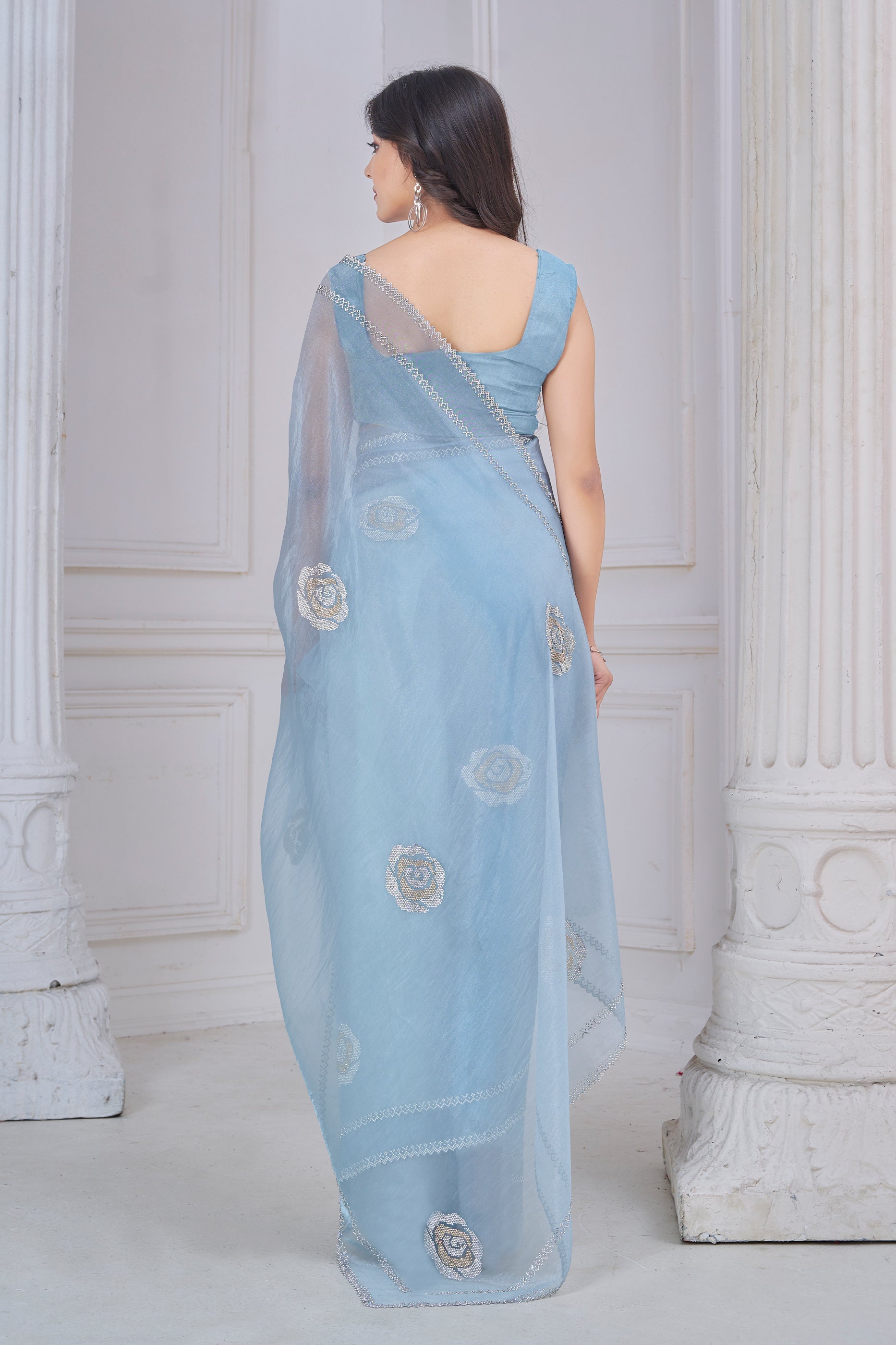 Grey Stone Work Organza Saree-SAR10767_4_SareeButa.com