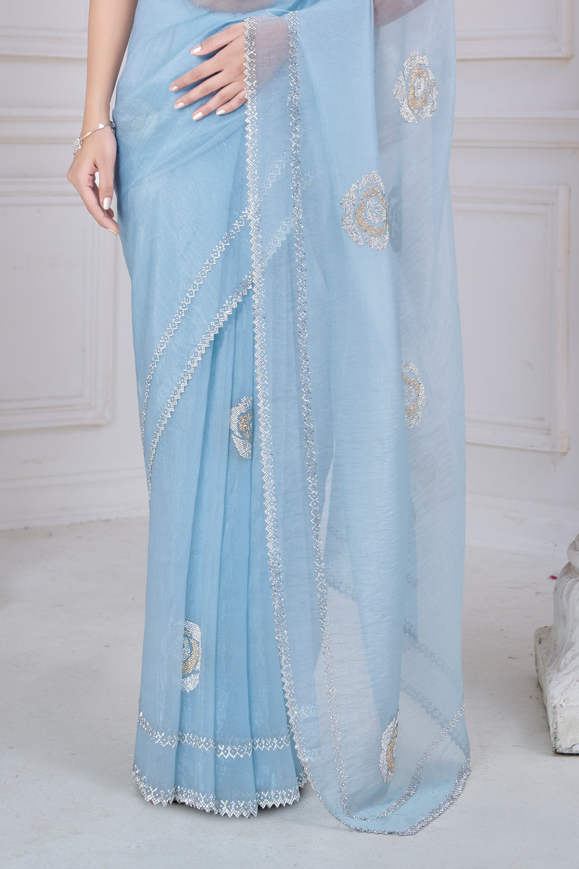Grey Stone Work Organza Saree-SAR10767_5_SareeButa.com