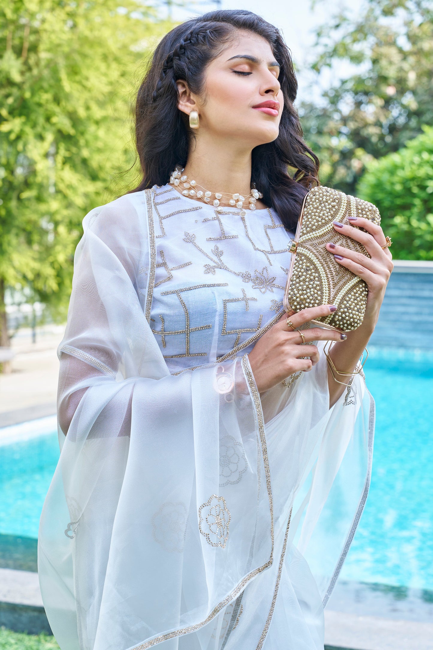 Grey Stone Work Organza Saree-ZB134208_2_SareeButa.com