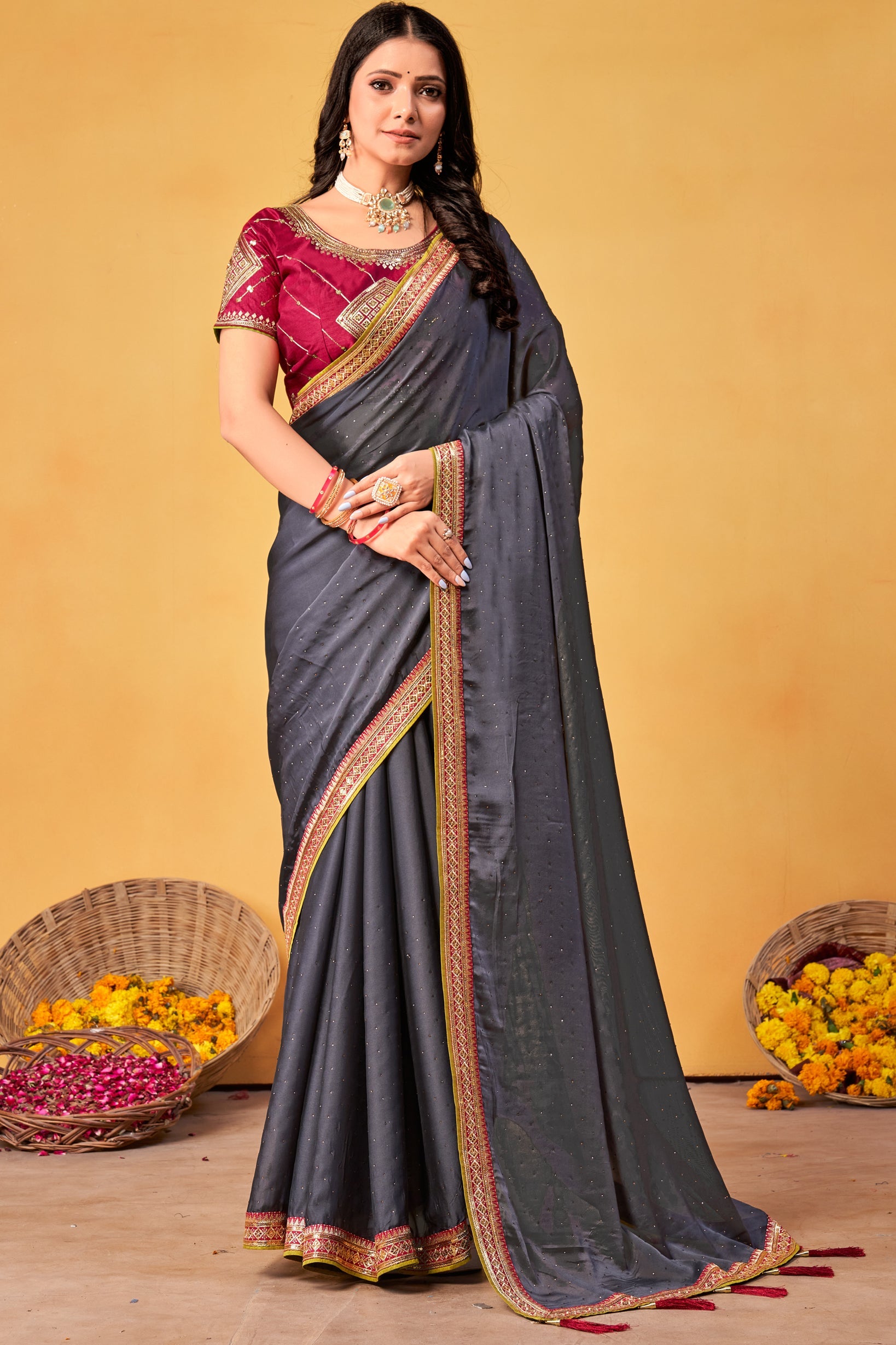 Grey Stone Work Silk Saree-ZB133996_1_SareeButa.com