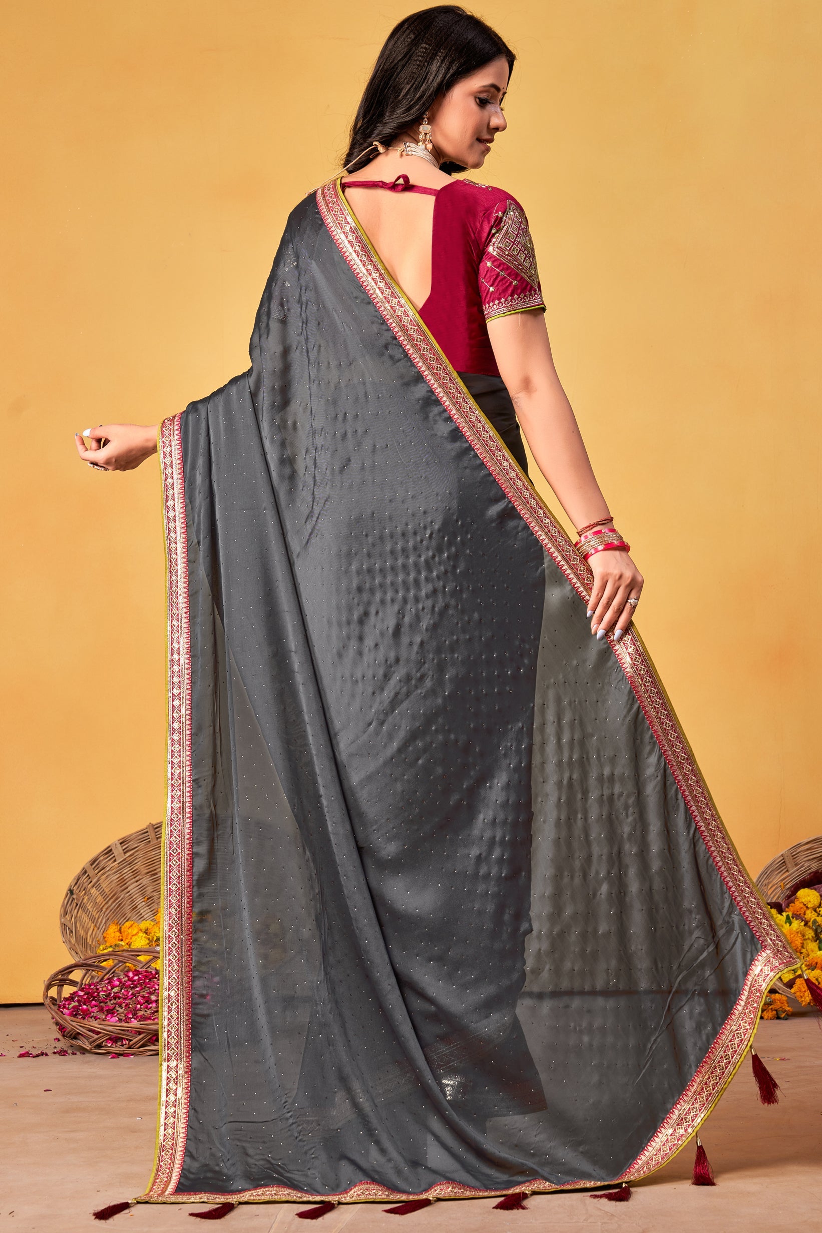 Grey Stone Work Silk Saree-ZB133996_2_SareeButa.com