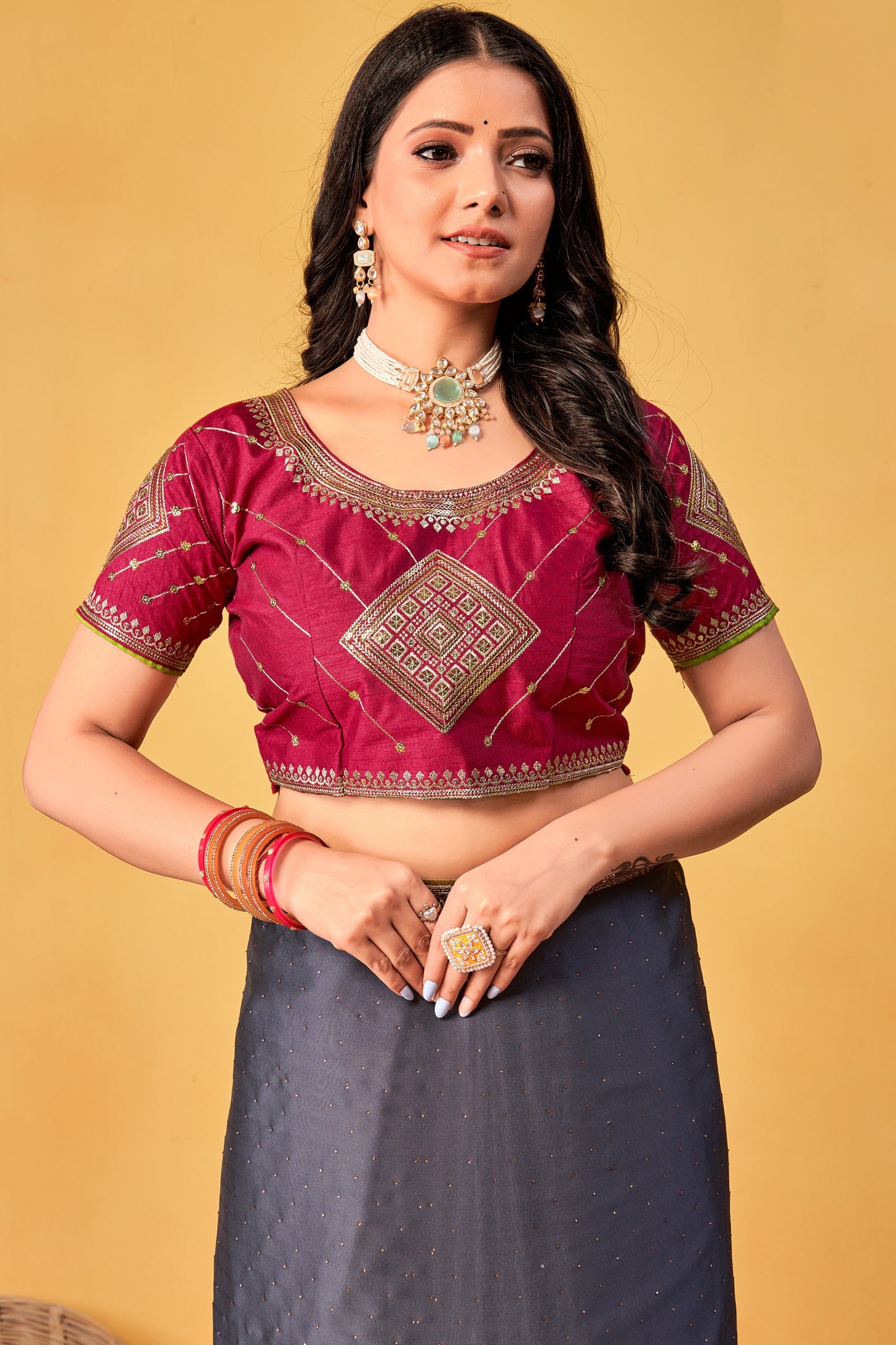 Grey Stone Work Silk Saree-ZB133996_3_SareeButa.com