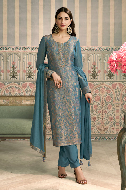 Grey Viscose Jacquard Suit-SAR11506_1_SareeButa.com
