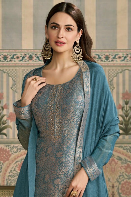 Grey Viscose Jacquard Suit-SAR11506_2_SareeButa.com