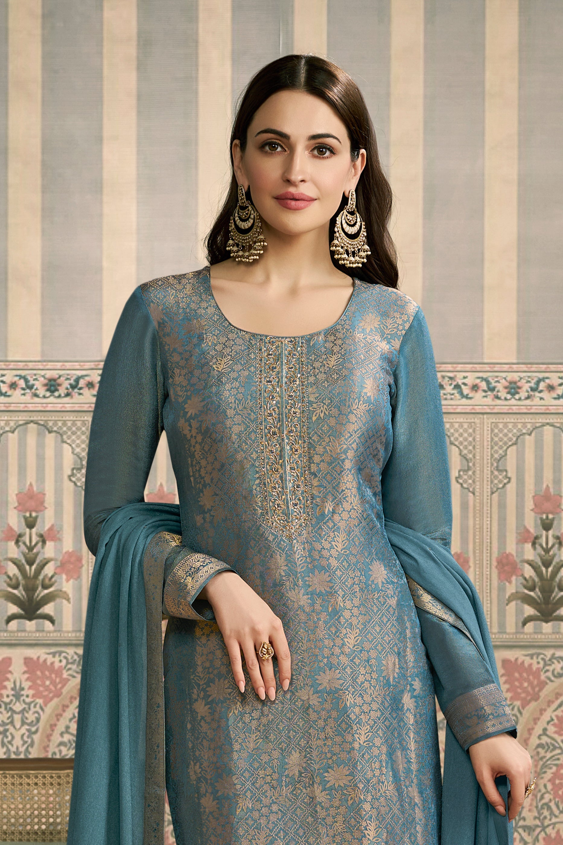 Grey Viscose Jacquard Suit-SAR11506_3_SareeButa.com