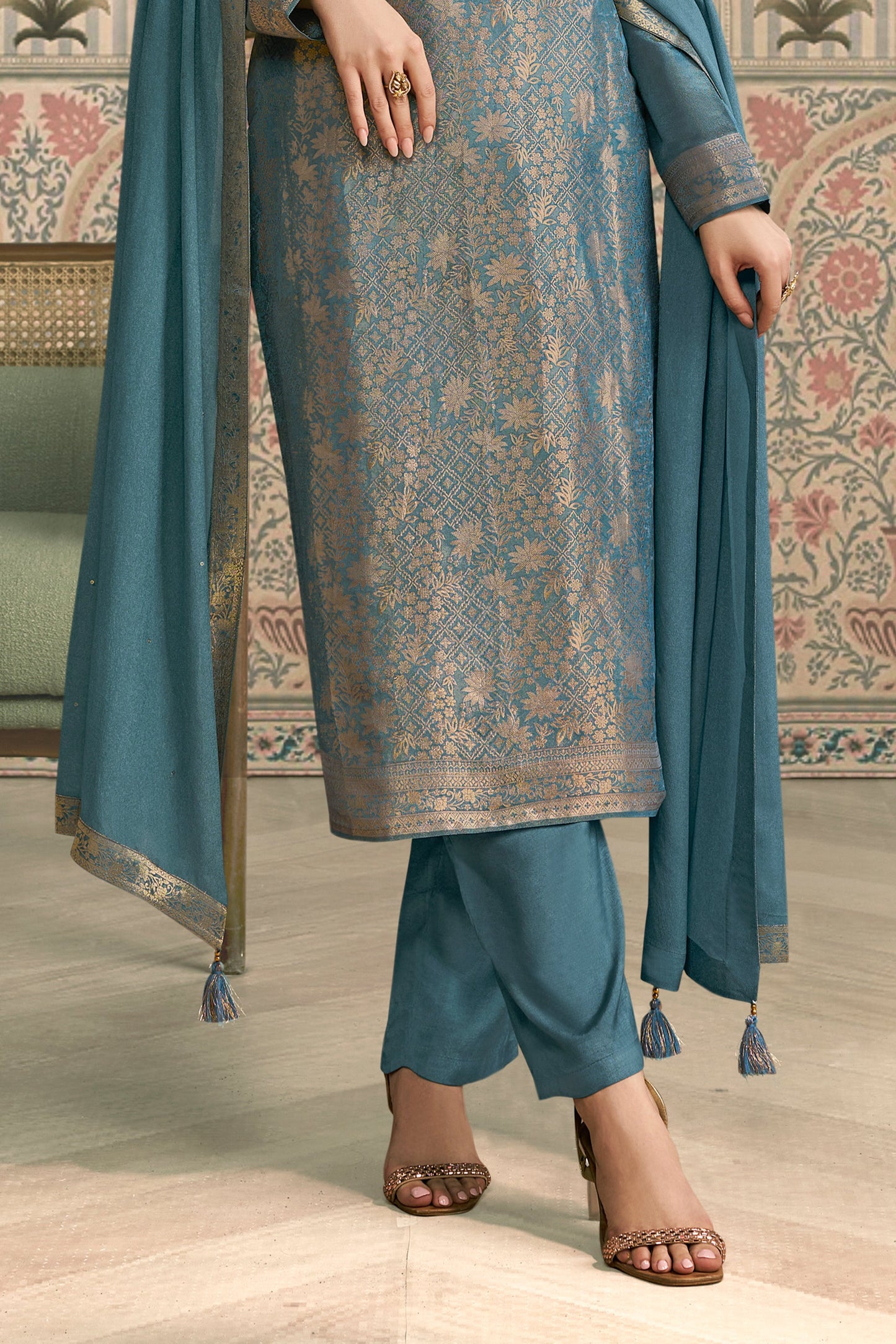 Grey Viscose Jacquard Suit-SAR11506_4_SareeButa.com