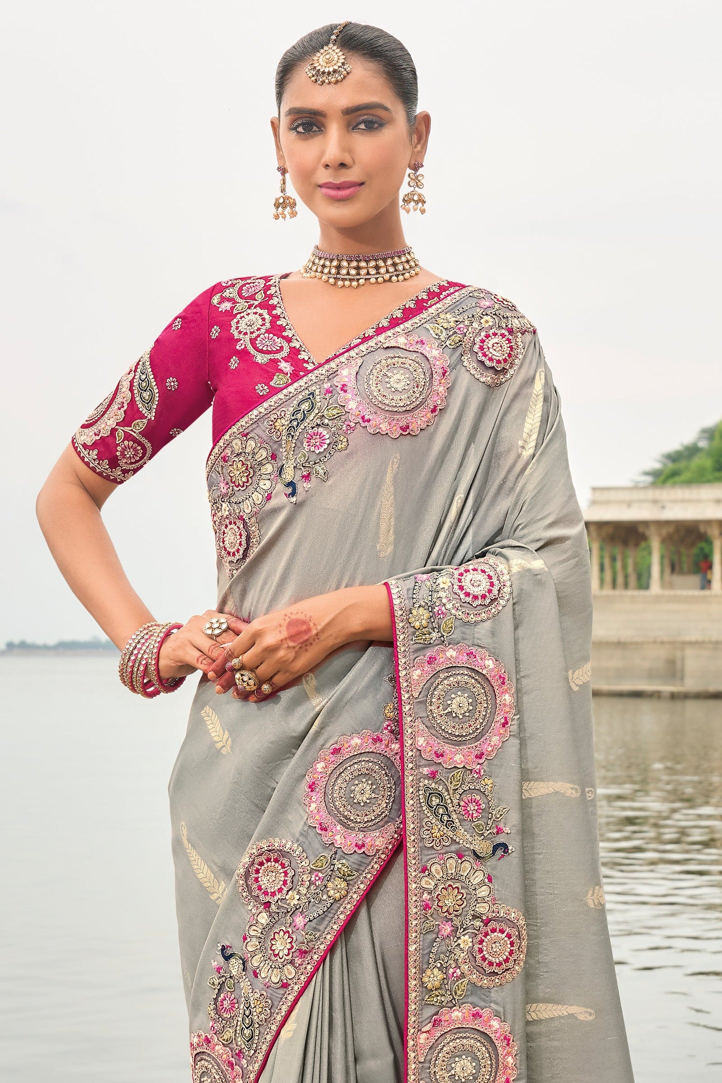 Grey Woven Banarasi Saree-ZB133314_2_SareeButa.com