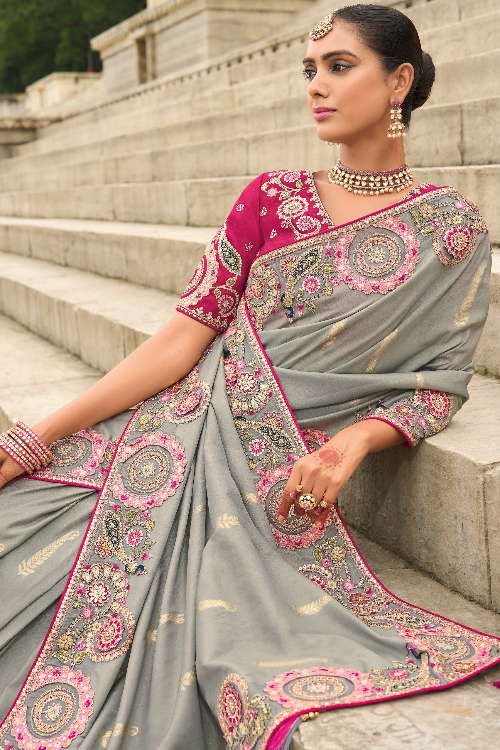 Grey Woven Banarasi Saree-ZB133314_3_SareeButa.com