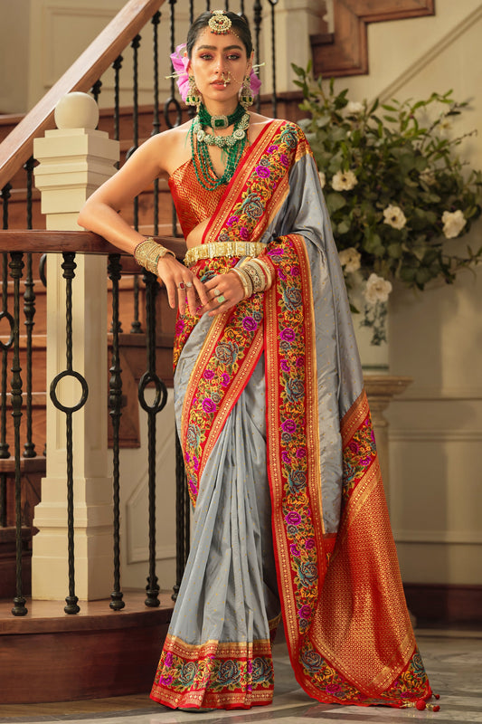 Grey Woven Banarasi Saree-ZB133630_1_SareeButa.com