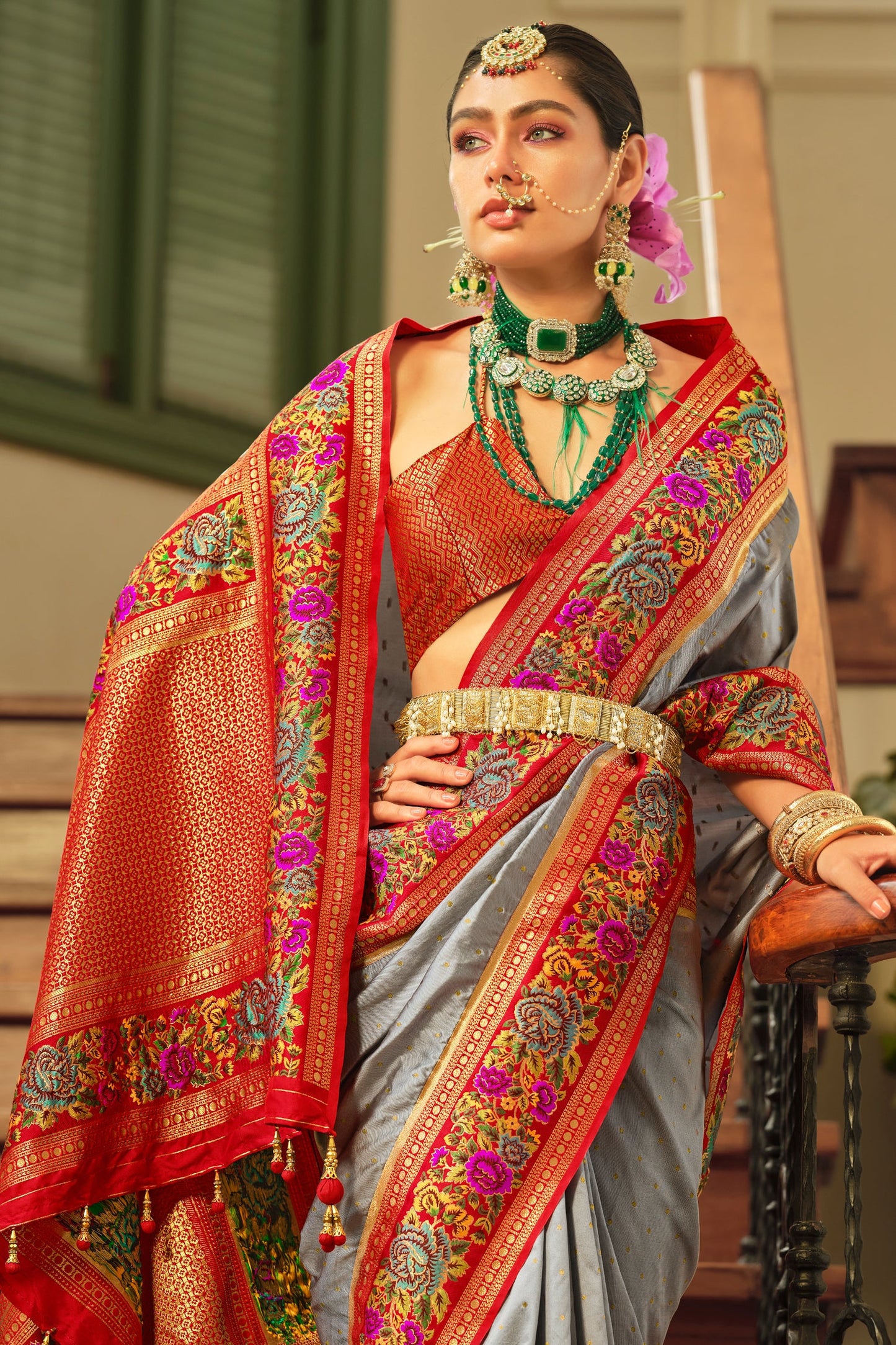 Grey Woven Banarasi Saree-ZB133630_2_SareeButa.com