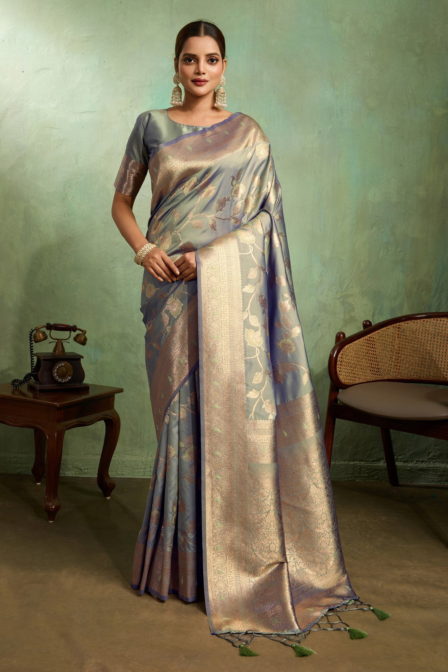 Grey Woven Banarasi Silk Saree-SAR11793_1_SareeButa.com
