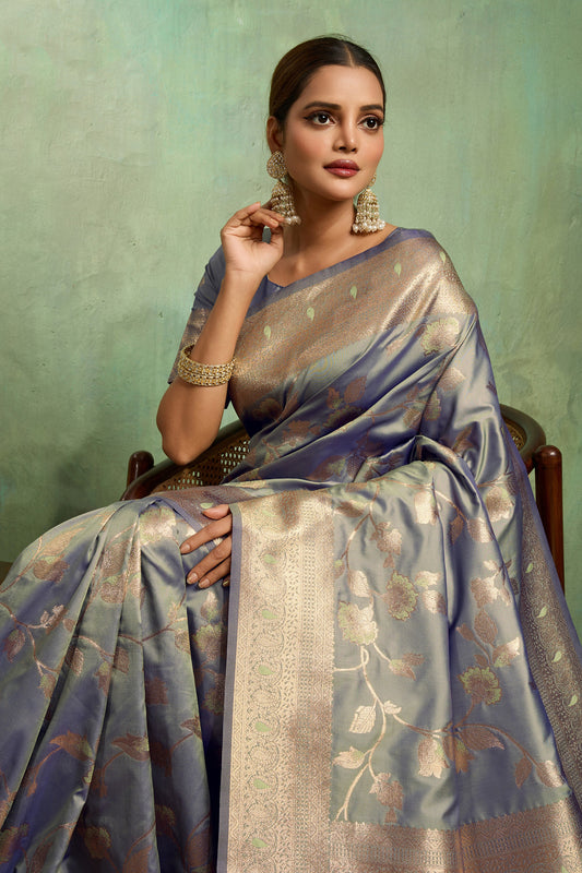 Grey Woven Banarasi Silk Saree-SAR11793_2_SareeButa.com