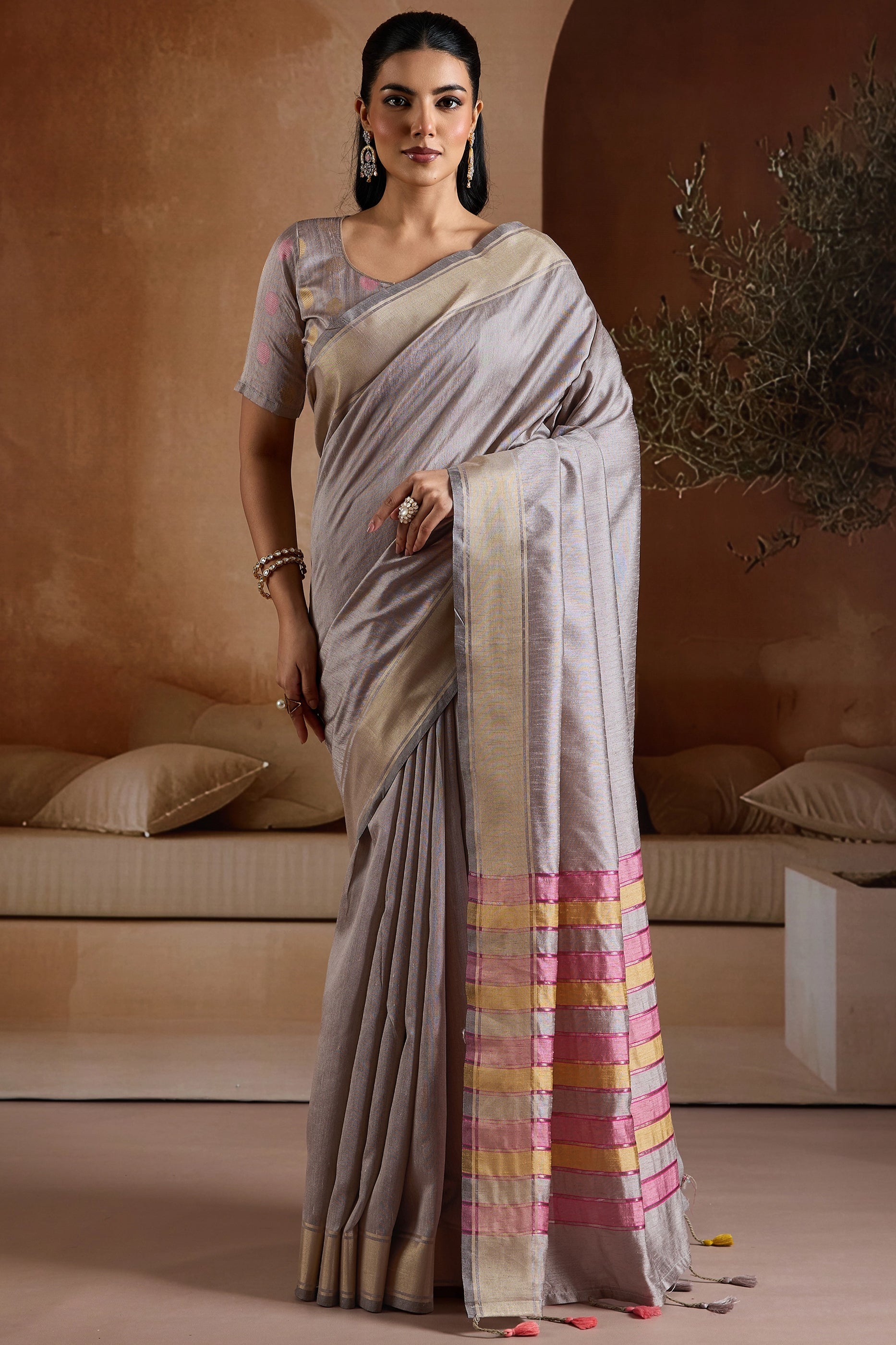 Grey Woven Bhagalpuri Silk Saree-SAR11193_1_SareeButa.com