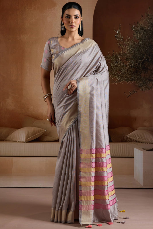 Grey Woven Bhagalpuri Silk Saree-SAR11193_1_SareeButa.com