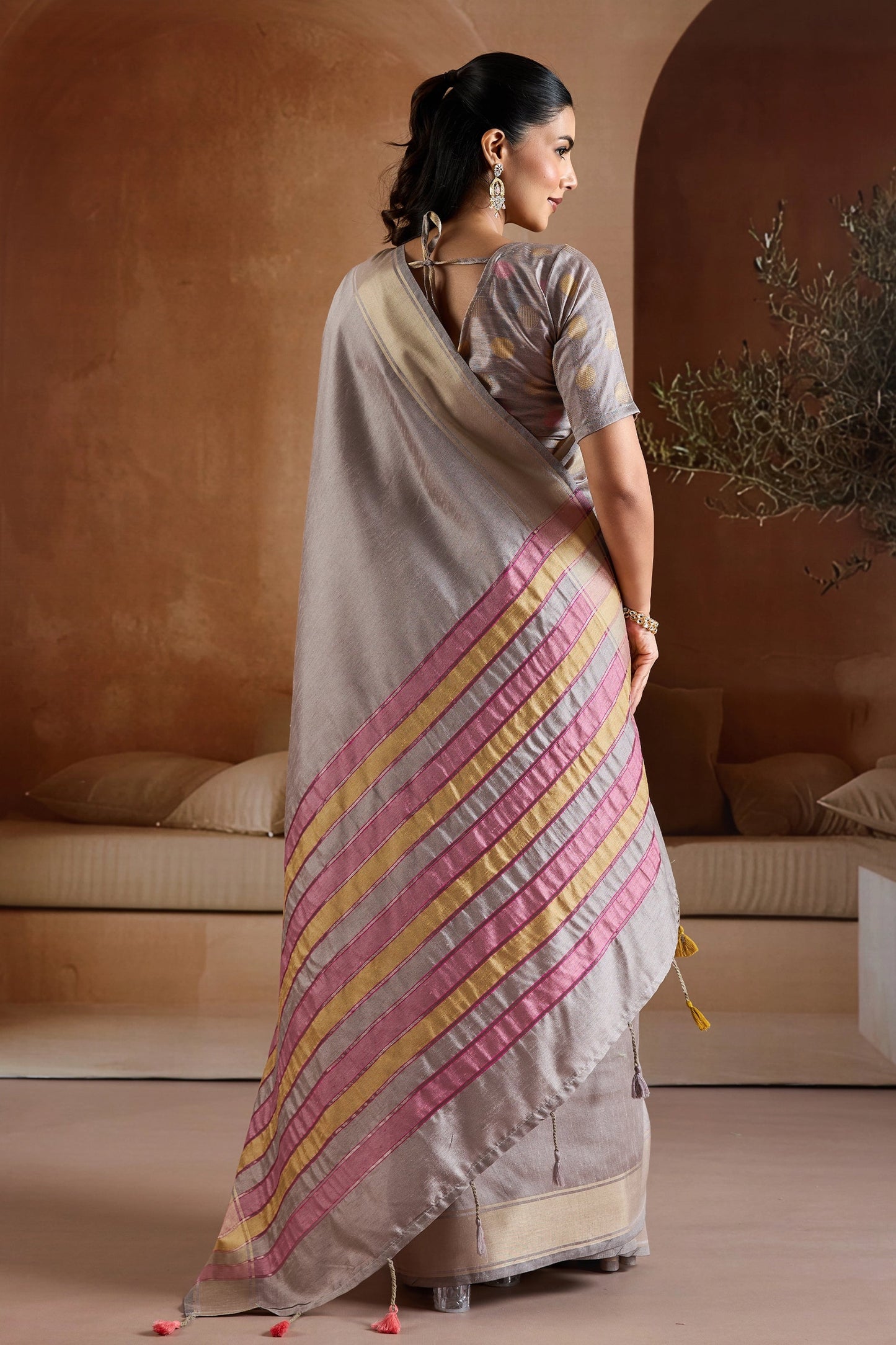 Grey Woven Bhagalpuri Silk Saree-SAR11193_3_SareeButa.com