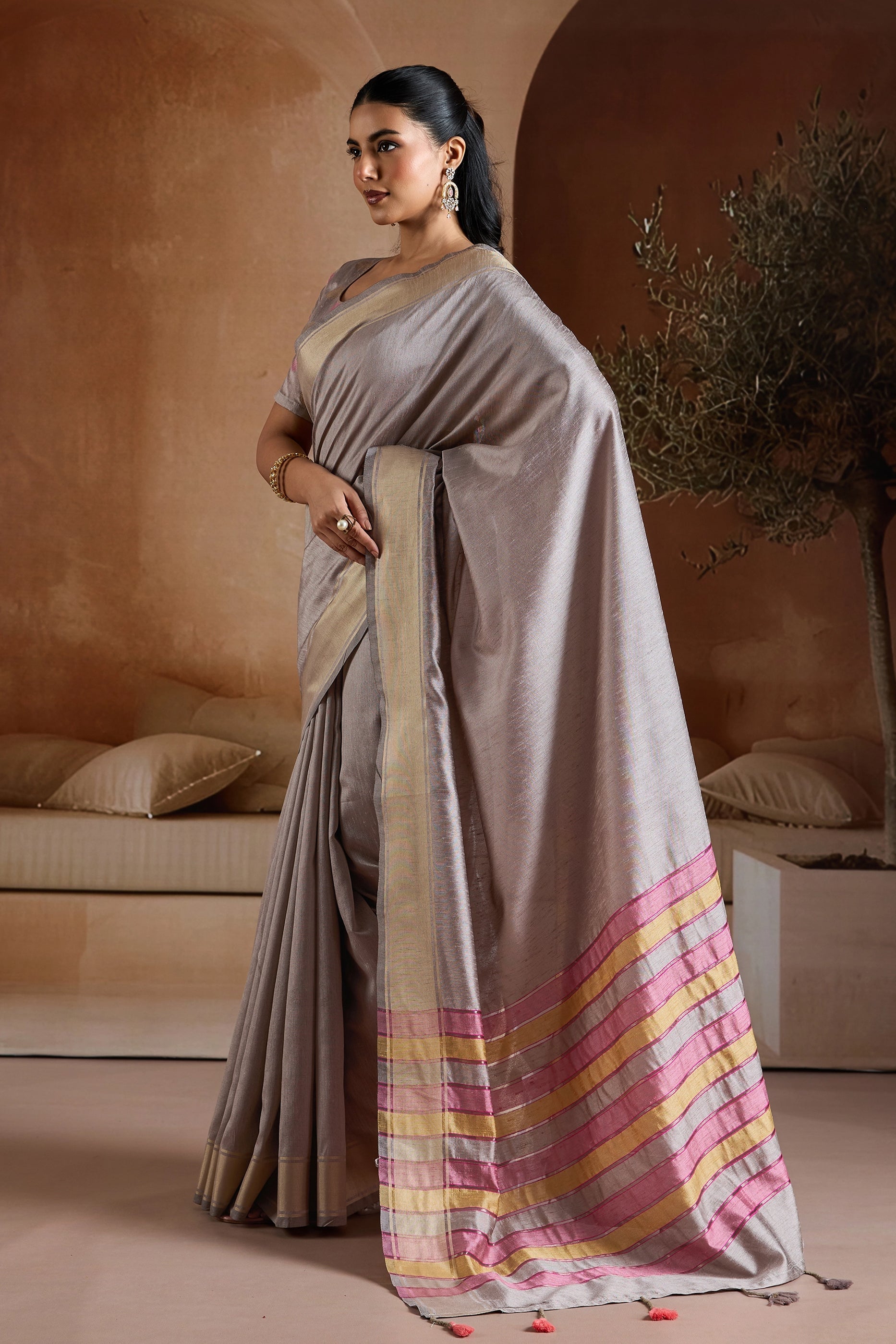 Grey Woven Bhagalpuri Silk Saree-SAR11193_4_SareeButa.com
